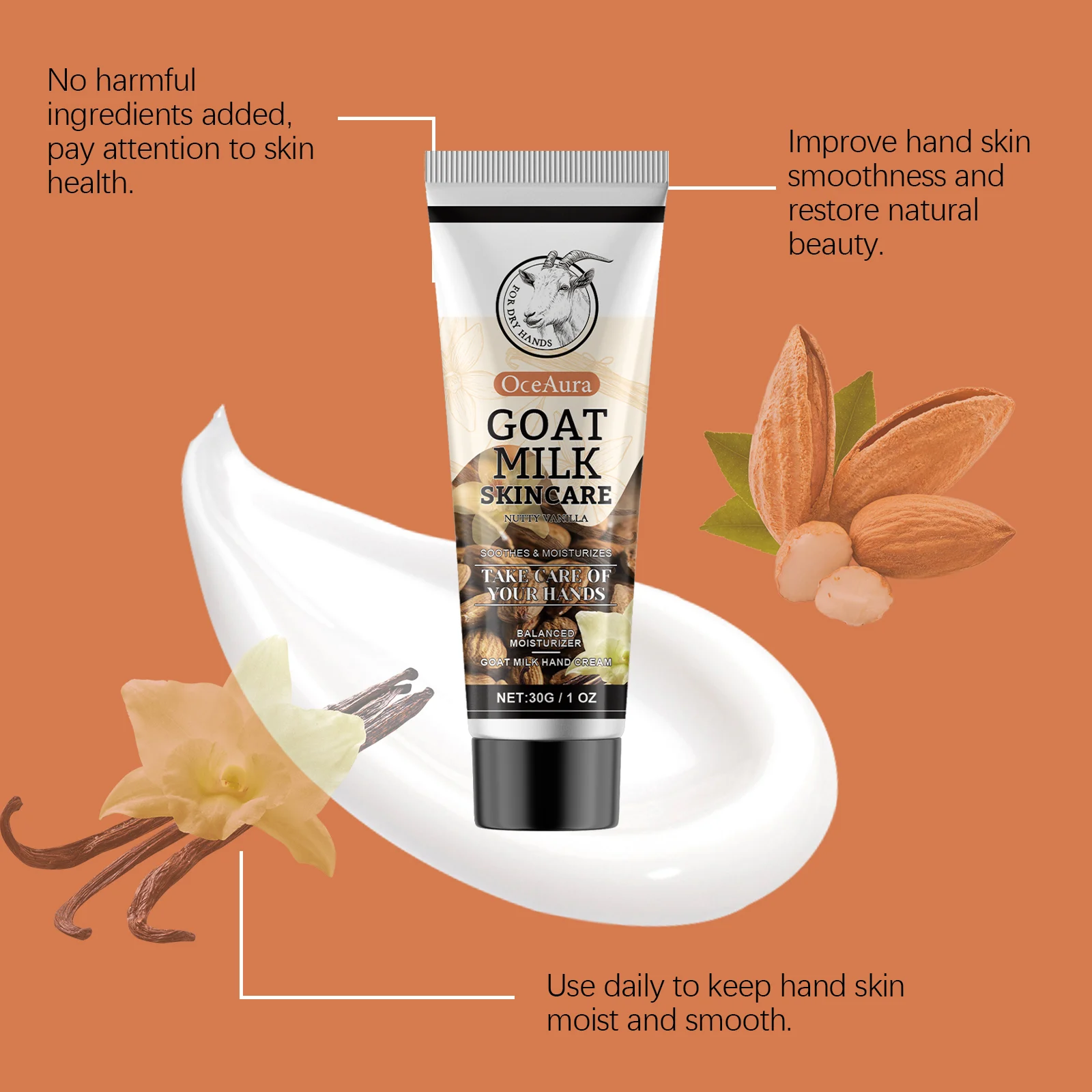 Goat Milk Hand Cream Nutty Vanilla 30g Daily Moisturizing, Tightening & Brightening Hand Care 6 goat milk hand cream nutty vanilla 30g cih 8ax939qq desc 6
