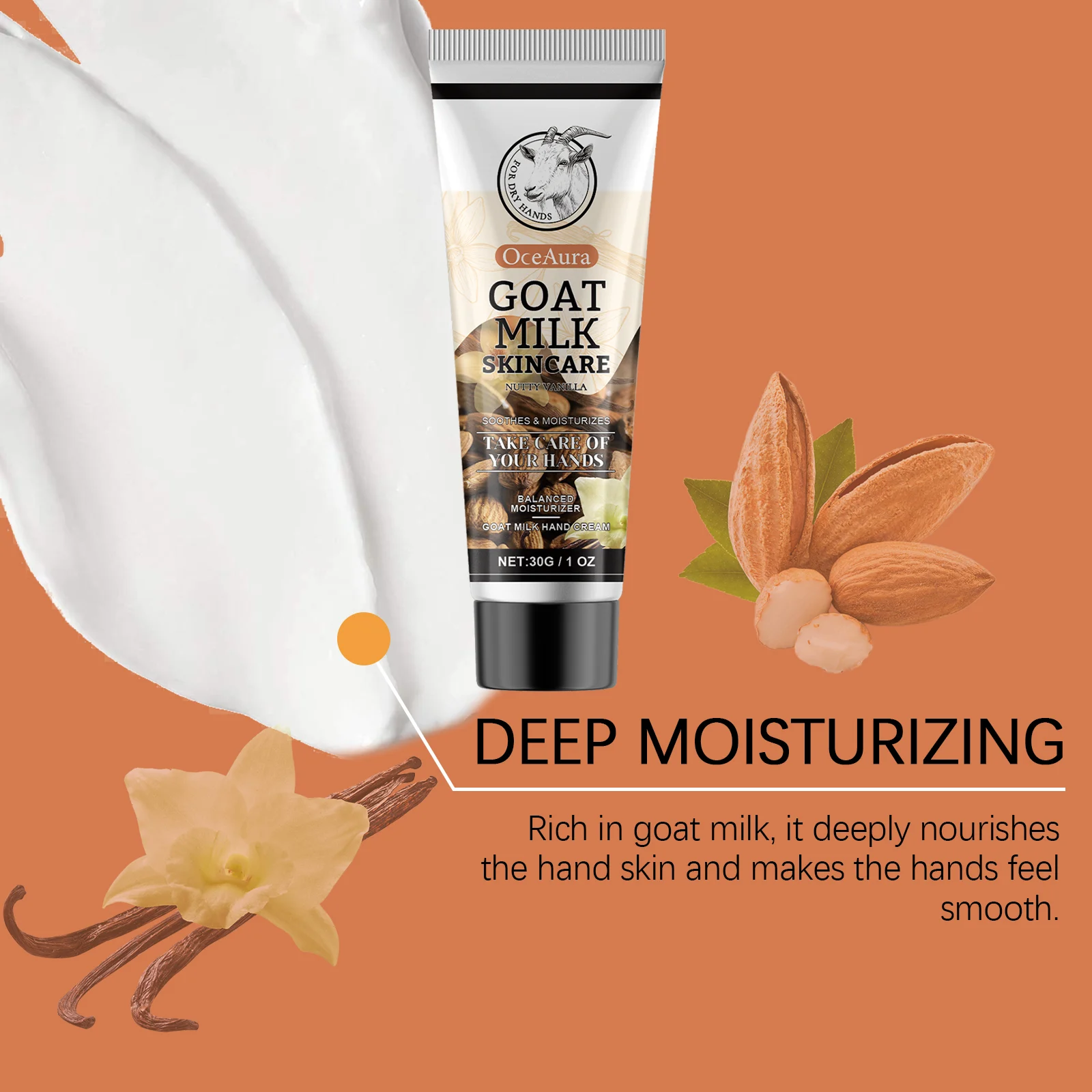 Goat Milk Hand Cream Nutty Vanilla 30g Daily Moisturizing, Tightening & Brightening Hand Care 7 goat milk hand cream nutty vanilla 30g cih 8ax939qq desc 7
