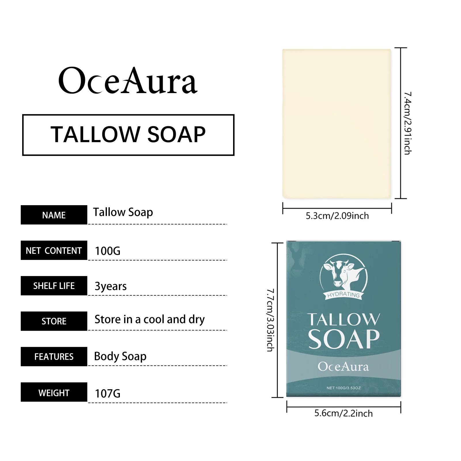 Grass-Fed Tallow Soap 100g for Gentle Cleansing and Hydrating Skin Care 1 grass fed tallow soap 100g hydrating moisturizing cih a69ssue5 desc 1