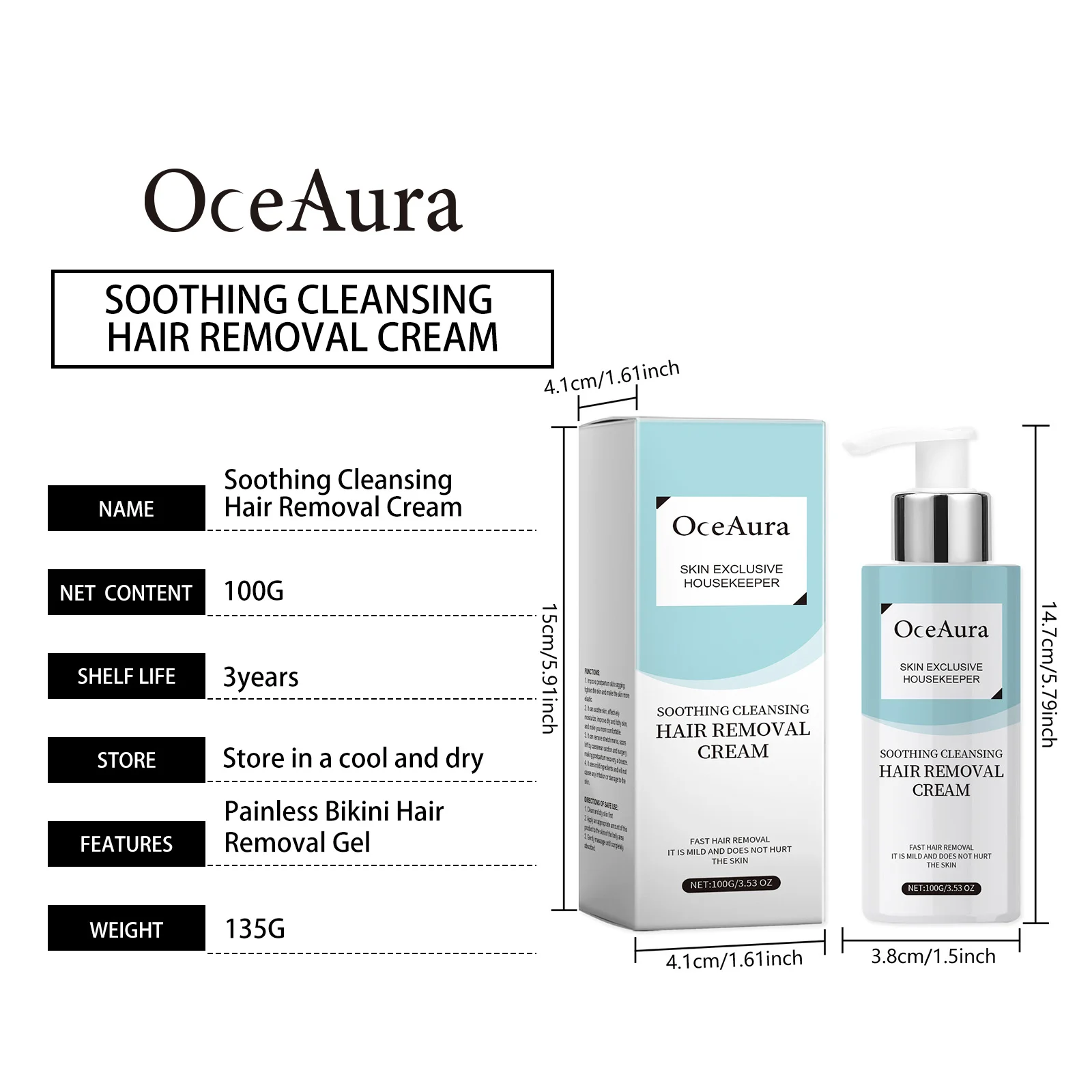Hair Removal Cream Gentle Care Spray for Armpits Legs Bikini Full Body, 100g 1 hair removal cream gentle care spray 100g cih bmkcga9e desc 1