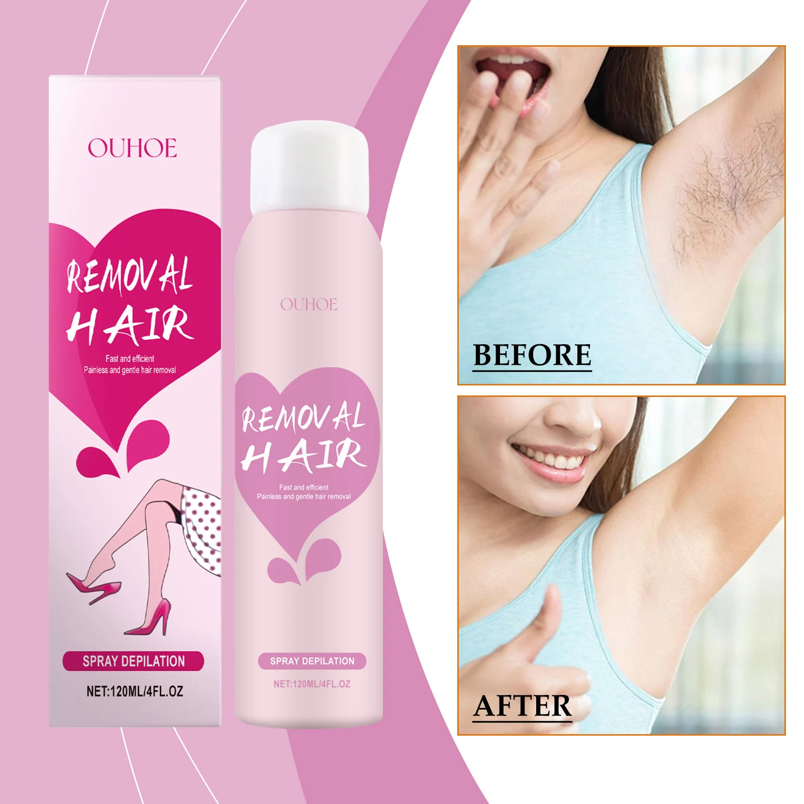 OUHOE Mousse Body Hair Removal Spray for Armpit, Leg & Body Hair - Gentle & Painless Depilation 2 hair removal spray mousse cih zdxbshnp desc 2