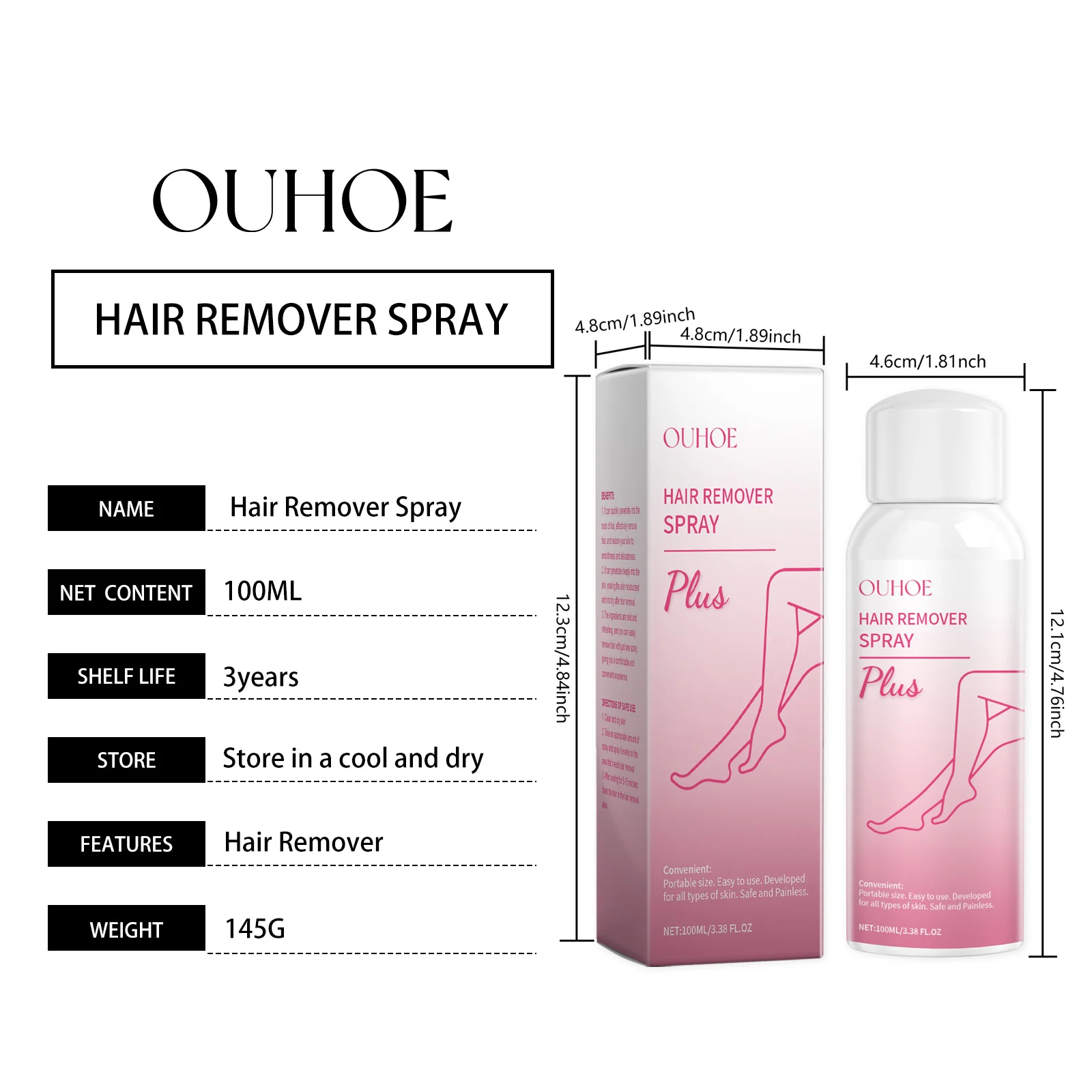 OUHOE Hair Remover Spray for Body, Armpits & Legs | Gentle, Painless & Suitable for Sensitive Skin 1 hair remover spray body cih mxbejzsd desc 1