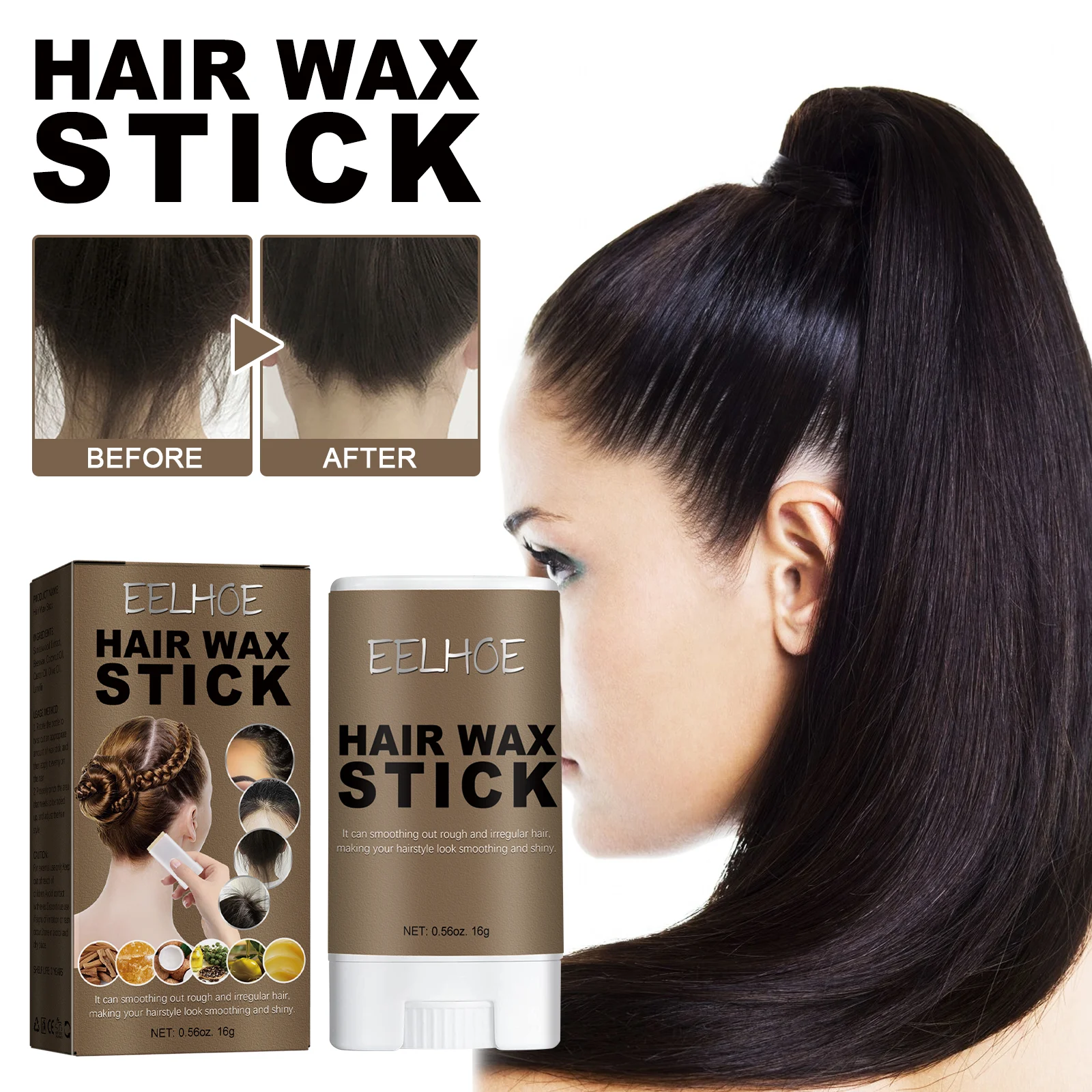 Hair Wax Stick 16g for Smoothing Frizz, Styling & Shine with Olive Oil & Lanolin 2 hair wax stick 16g smoothing frizz shine cih xxh6tsnp desc 2