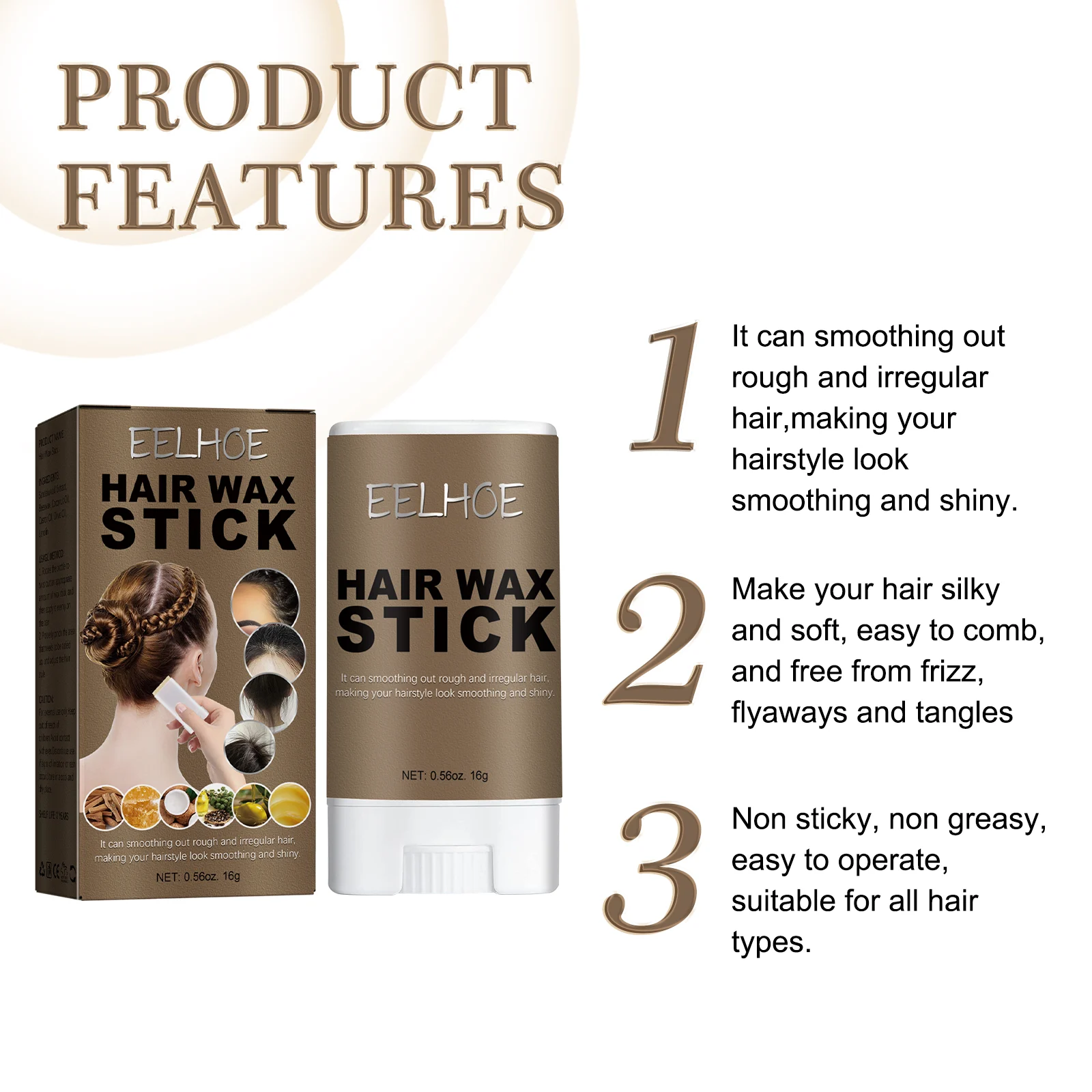 Hair Wax Stick 16g for Smoothing Frizz, Styling & Shine with Olive Oil & Lanolin 5 hair wax stick 16g smoothing frizz shine cih xxh6tsnp desc 5