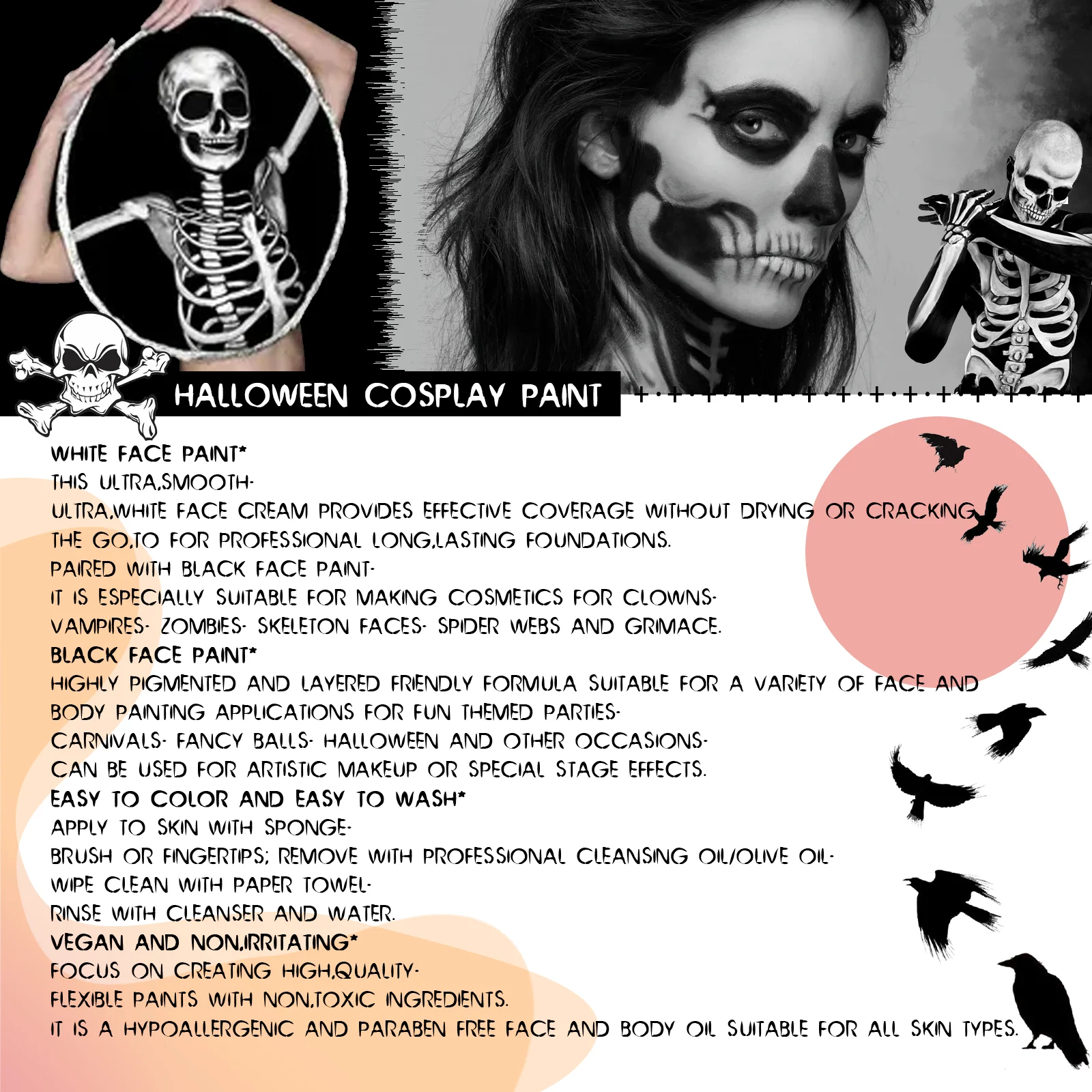Halloween Black and White Body Paint Kit - Vampire Zombie Skeleton Face and Body Makeup 2 halloween black white body paint kit vampire zombie makeup cih fzd3xhr8 desc 2