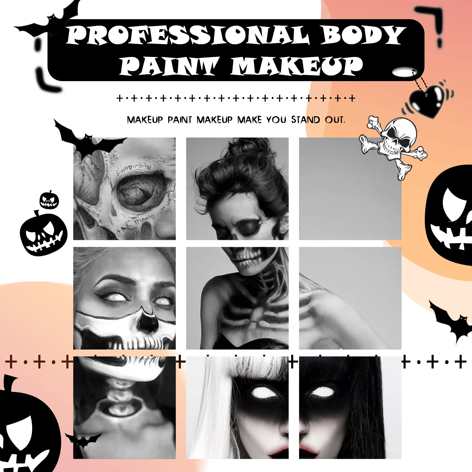 Halloween Black and White Body Paint Kit - Vampire Zombie Skeleton Face and Body Makeup 5 halloween black white body paint kit vampire zombie makeup cih fzd3xhr8 desc 5