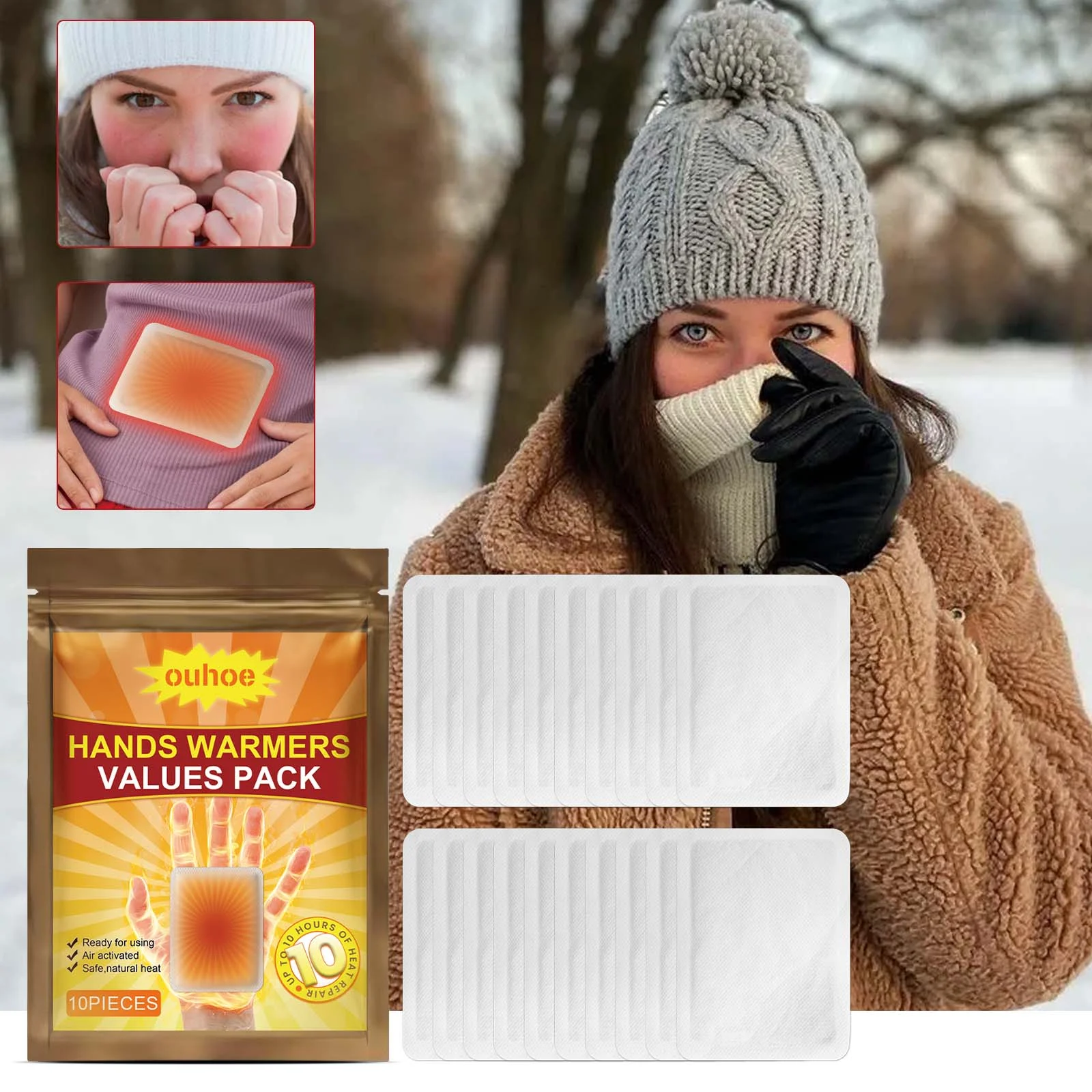 OUHOE Hand Warmers - Air Activated Self-Heating Pads for Cold Weather 2 hand warmers self heating pads cih 9wbdwnub desc 2