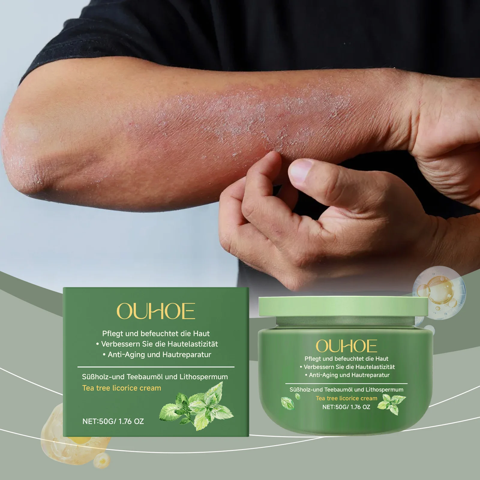 OUHOE Herbal Body Lotion with Tea Tree & Licorice for Soothing, Moisturizing & Skin Repair 2 herbal body lotion cream cih 83afrx65 desc 2