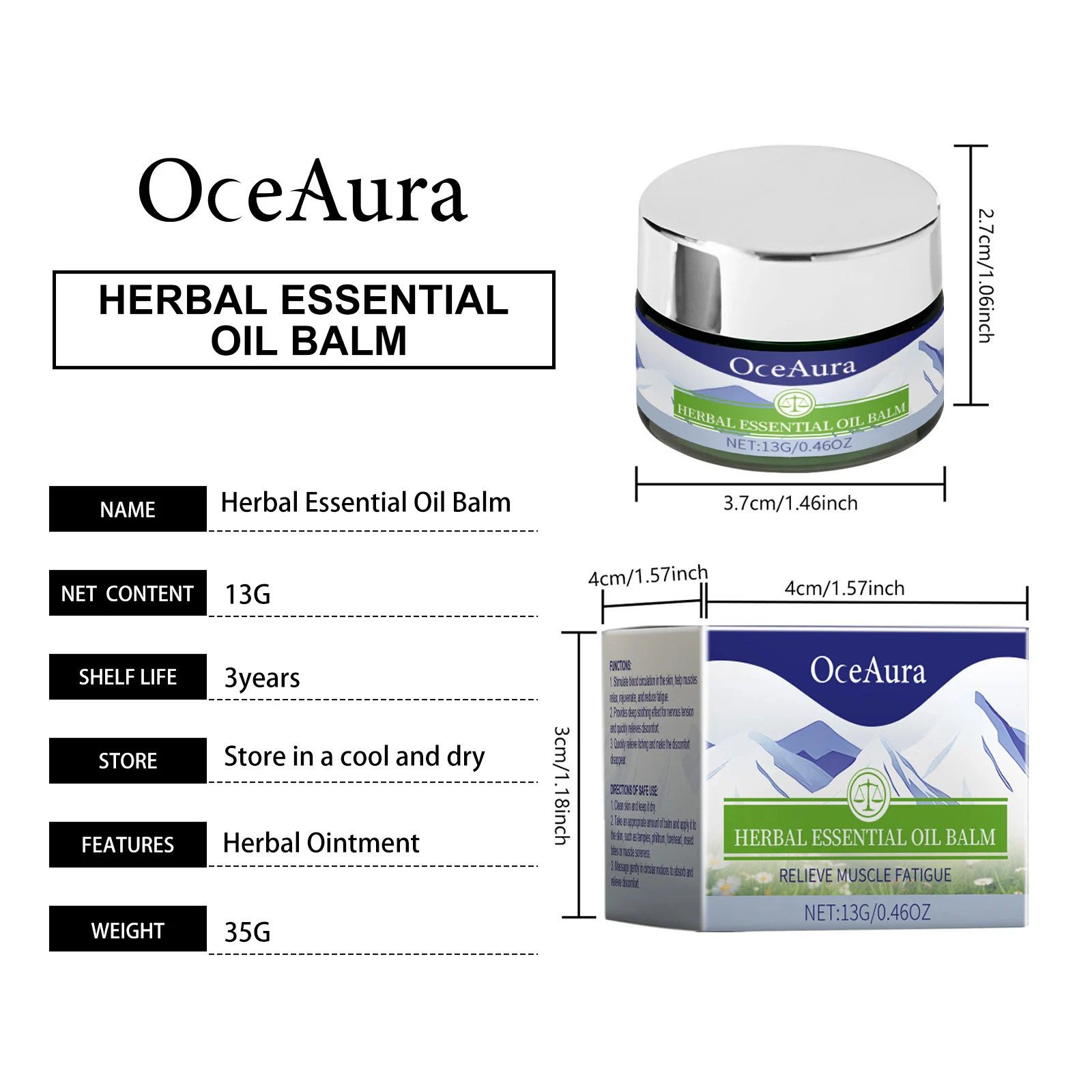 Herbal Essential Oil Balm 13g for Muscle Relief & Skin Rejuvenation Portable Tin 1 herbal essential oil balm 13g cih ggrzegej desc 1