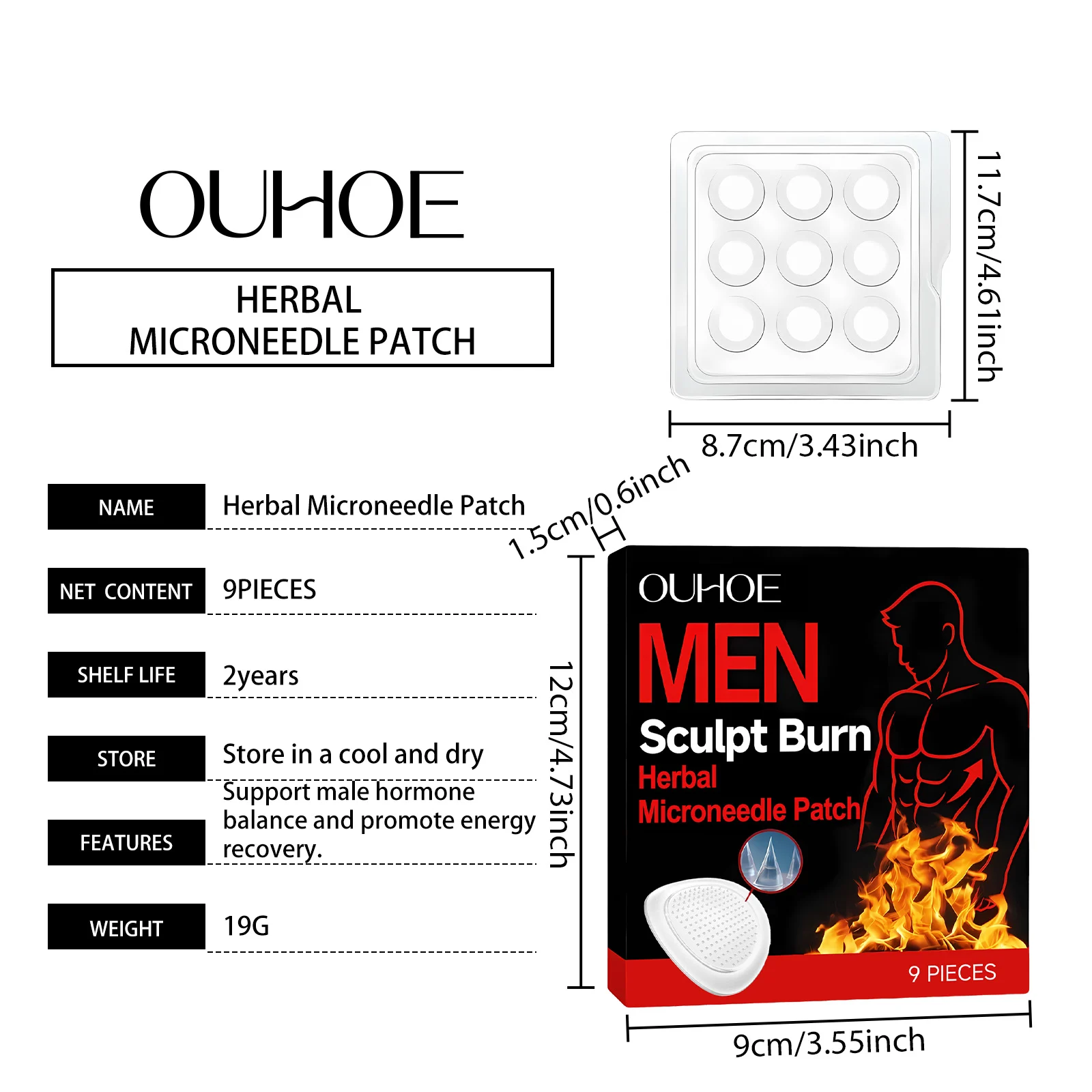 Herbal Microneedle Body Patch for Men Support Hormone Balance & Stress Relief 9 Pieces 1 herbal microneedle body patch men hormone balance stress relief der cy9qz67a desc 1