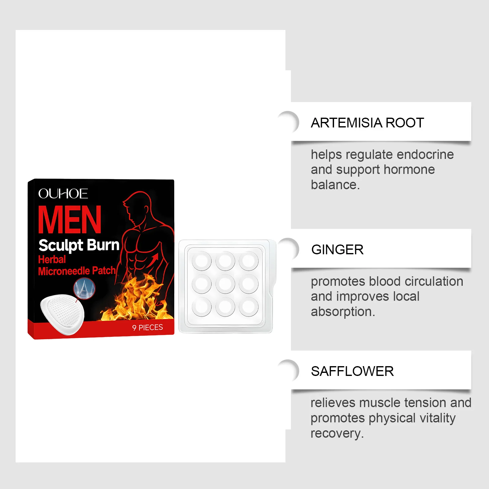 Herbal Microneedle Body Patch for Men Support Hormone Balance & Stress Relief 9 Pieces 5 herbal microneedle body patch men hormone balance stress relief der cy9qz67a desc 5