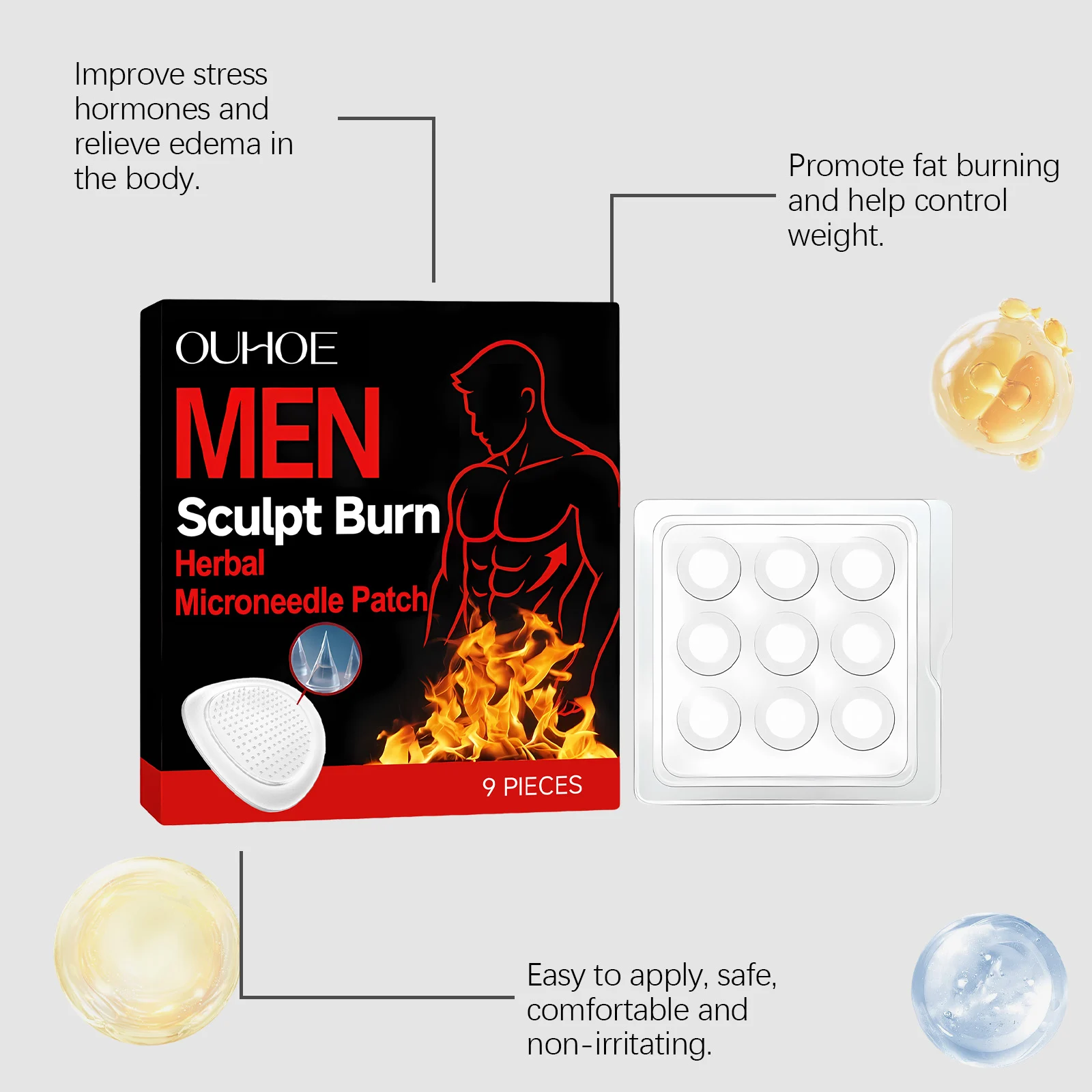 Herbal Microneedle Body Patch for Men Support Hormone Balance & Stress Relief 9 Pieces 6 herbal microneedle body patch men hormone balance stress relief der cy9qz67a desc 6