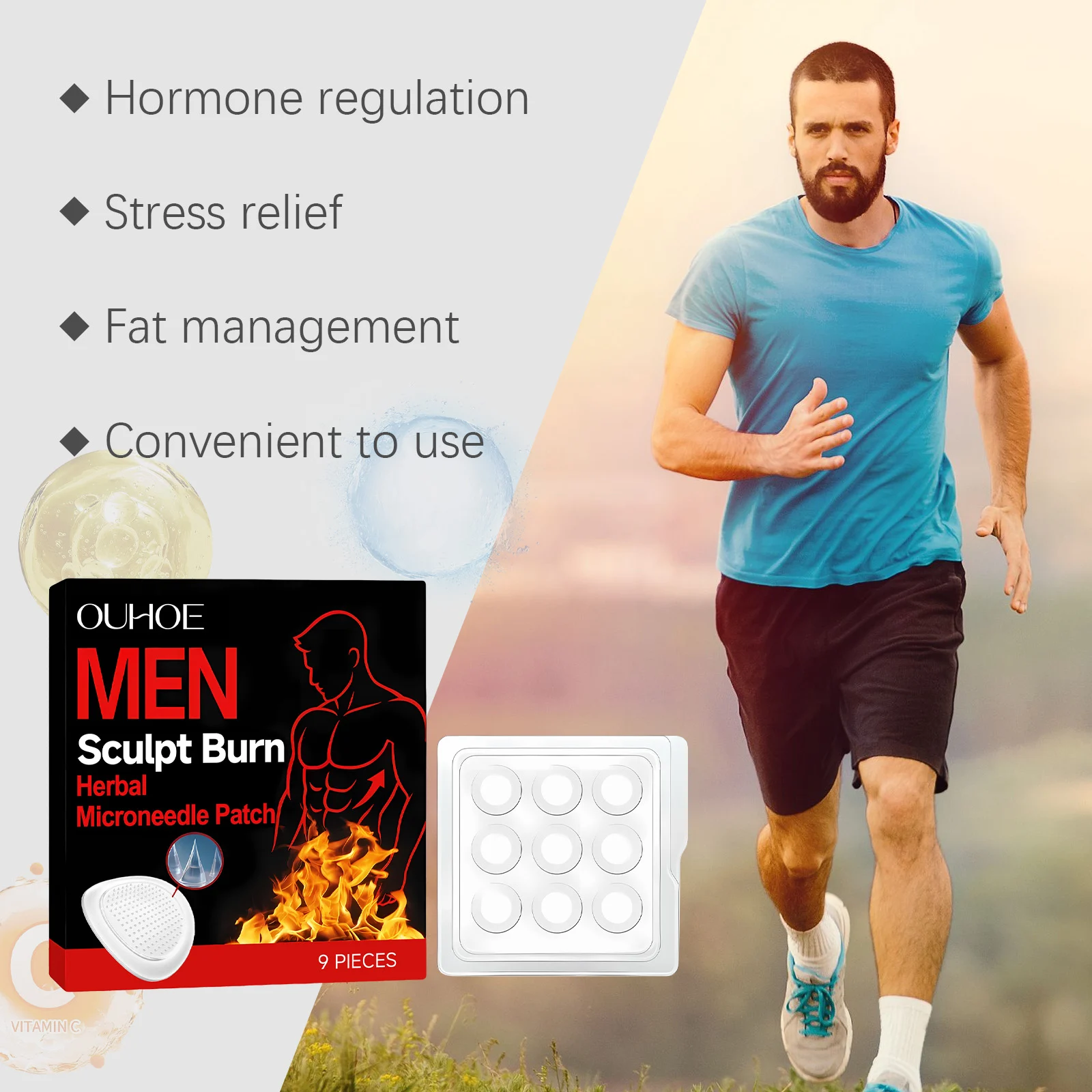Herbal Microneedle Body Patch for Men Support Hormone Balance & Stress Relief 9 Pieces 7 herbal microneedle body patch men hormone balance stress relief der cy9qz67a desc 7