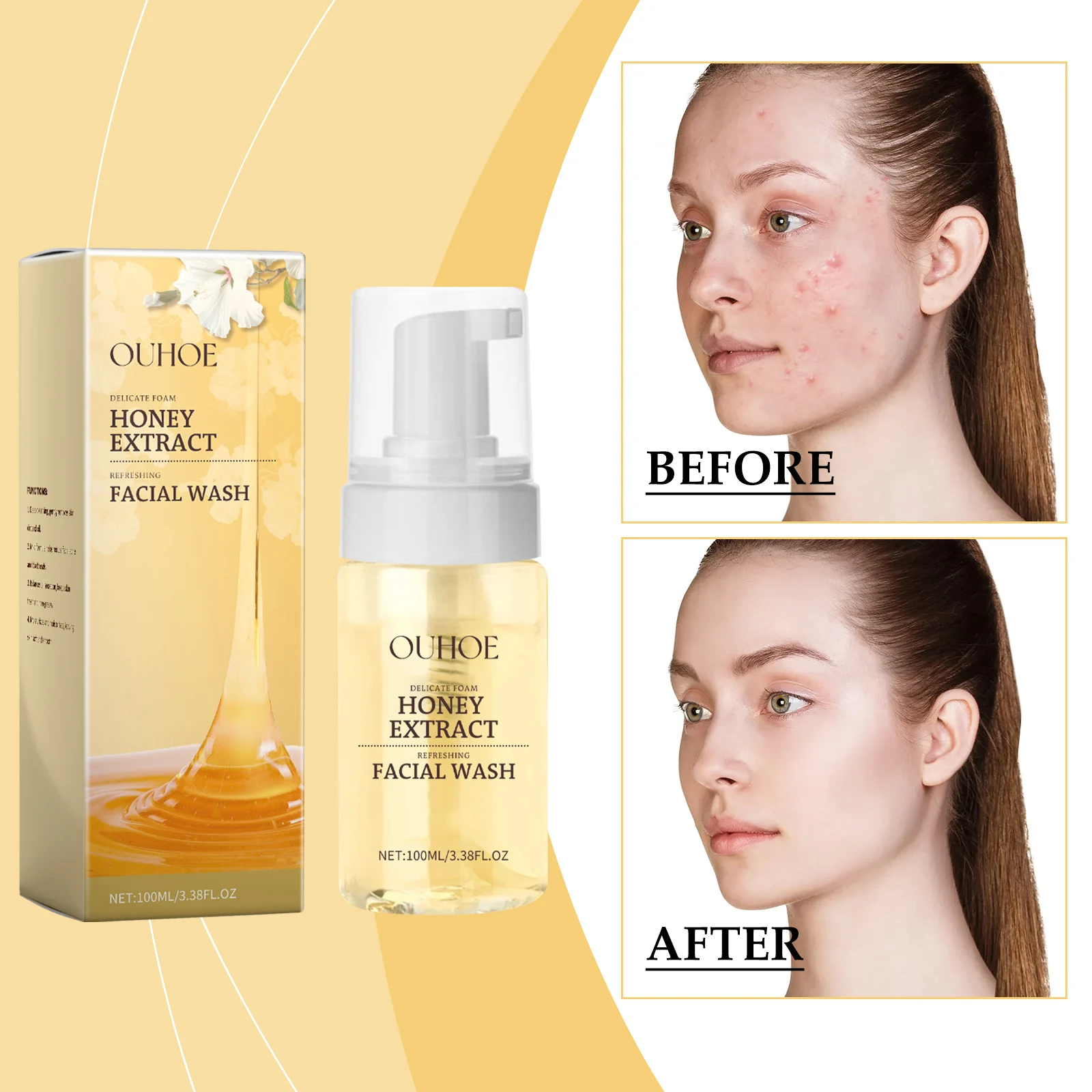 OUHOE Gentle Honey Foam Facial Wash - Deep Cleansing, Acne Control, Oil Balance 1 honey foam facial wash cih ue6nc3tq desc 1