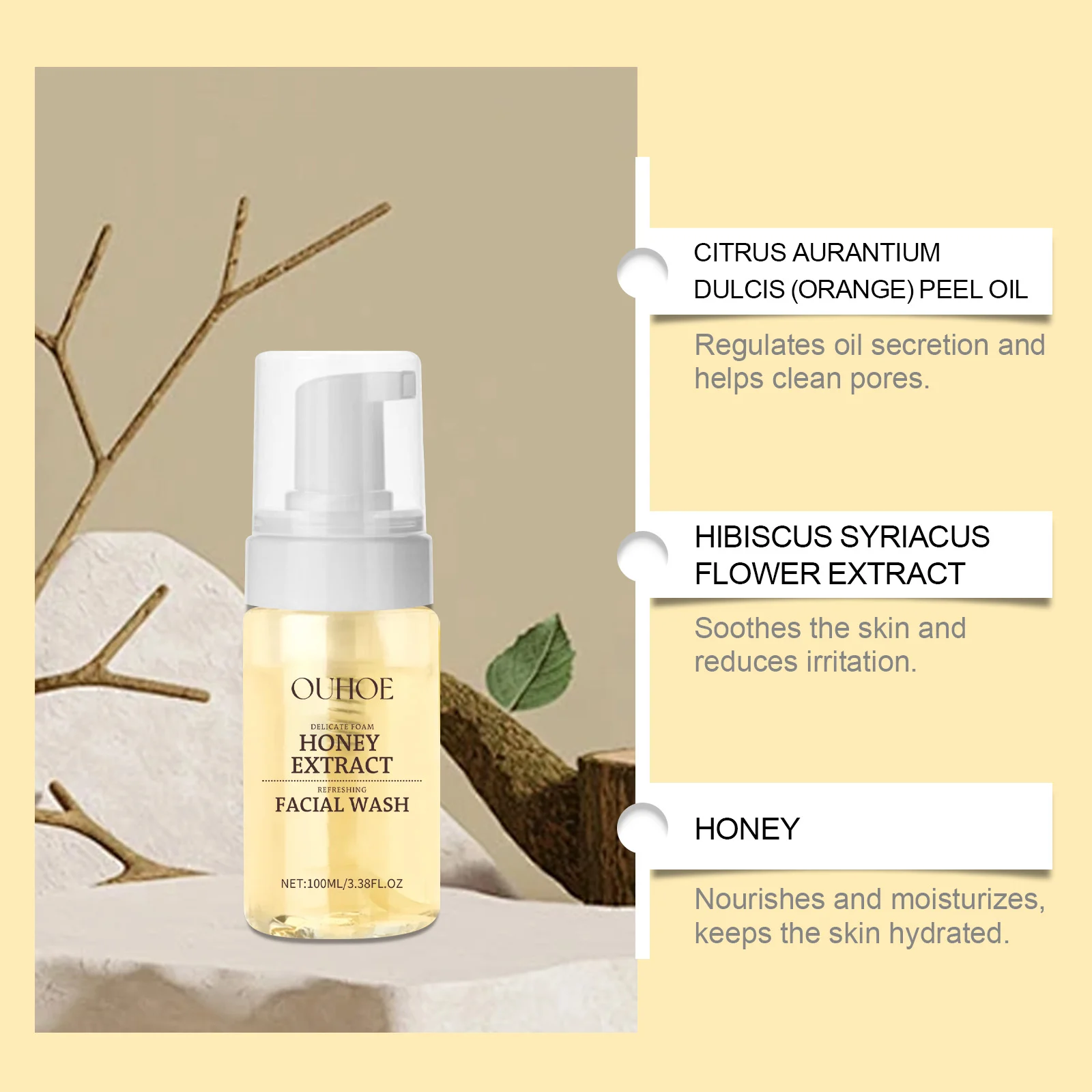 OUHOE Gentle Honey Foam Facial Wash - Deep Cleansing, Acne Control, Oil Balance 7 honey foam facial wash cih ue6nc3tq desc 7