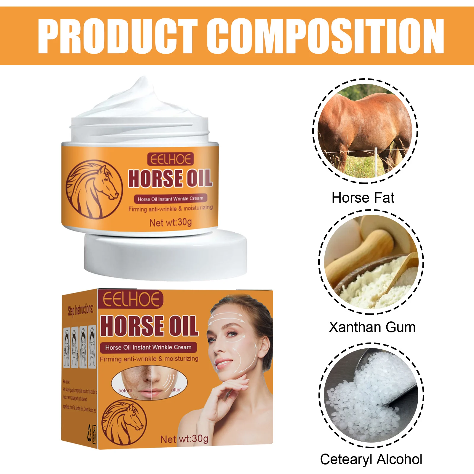 horse oil instant anti wrinkle cream firming moisturizer 30g cih gfgh8826 desc 2