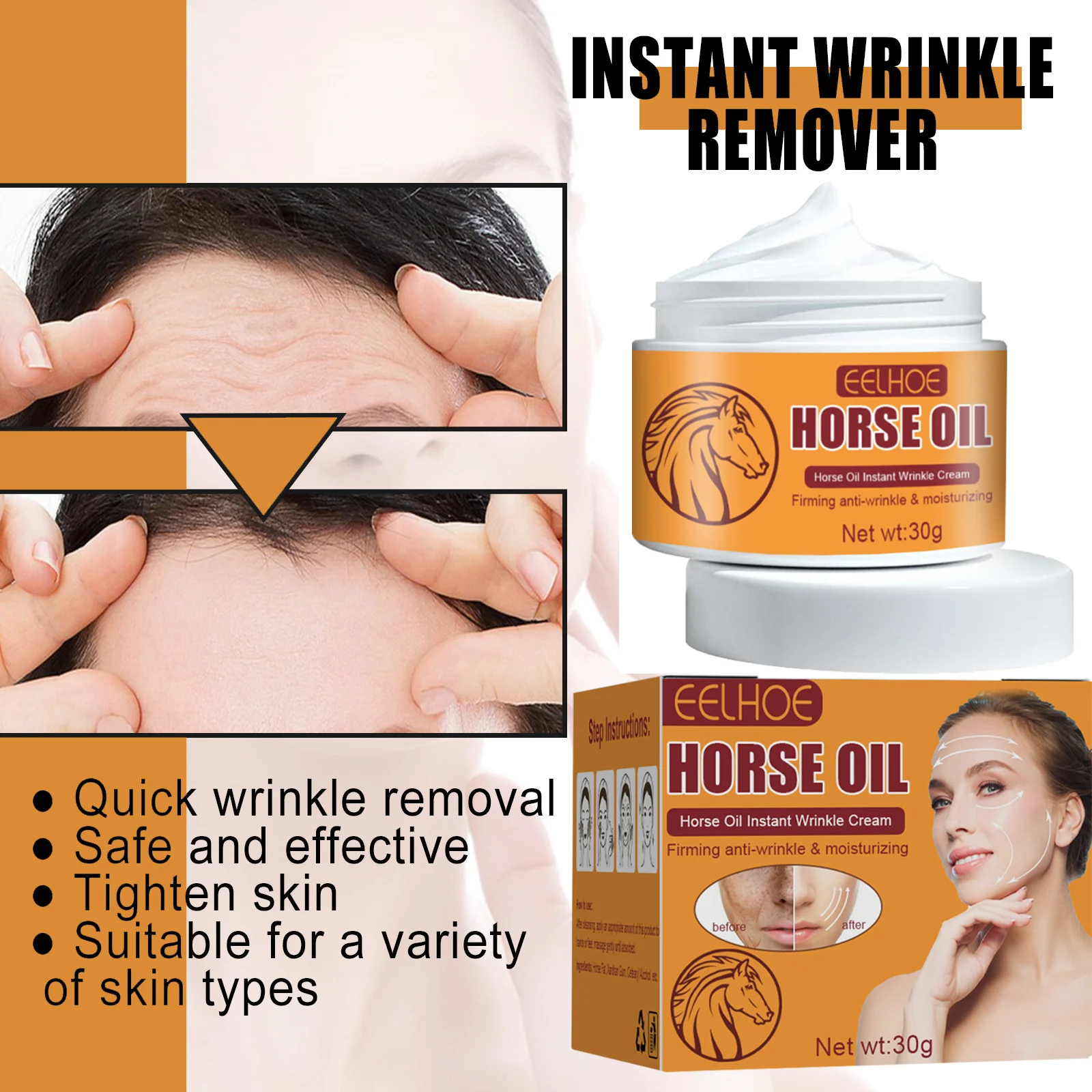 Horse Oil Instant Anti-Wrinkle Cream Firming Moisturizer 30g 7 horse oil instant anti wrinkle cream firming moisturizer 30g cih gfgh8826 desc 7