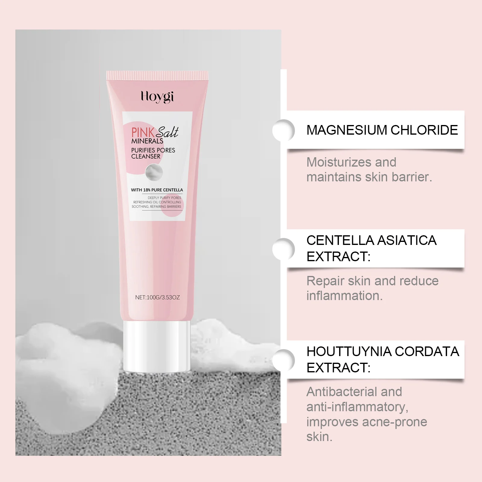 Pore Purifying Cleanser Deep Cleansing Face Wash 100g with Pink Salt & Centella 4 hoygi pore purifying cleanser face wash 100g cih fdtwnt26 desc 4