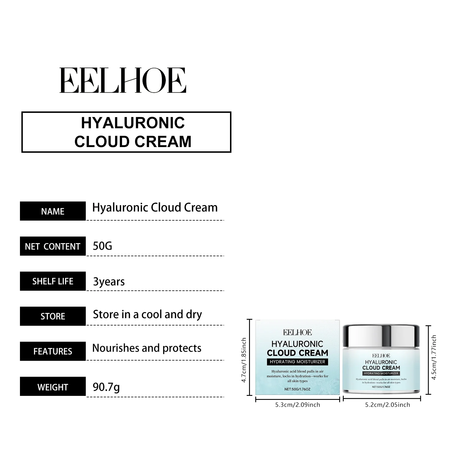 Hyaluronic Acid Face Moisturizer Cream Hydrating Nourishing for All Skin Types 50g 1 hyaluronic acid face moisturizer cream 50g der bvmeczew desc 1