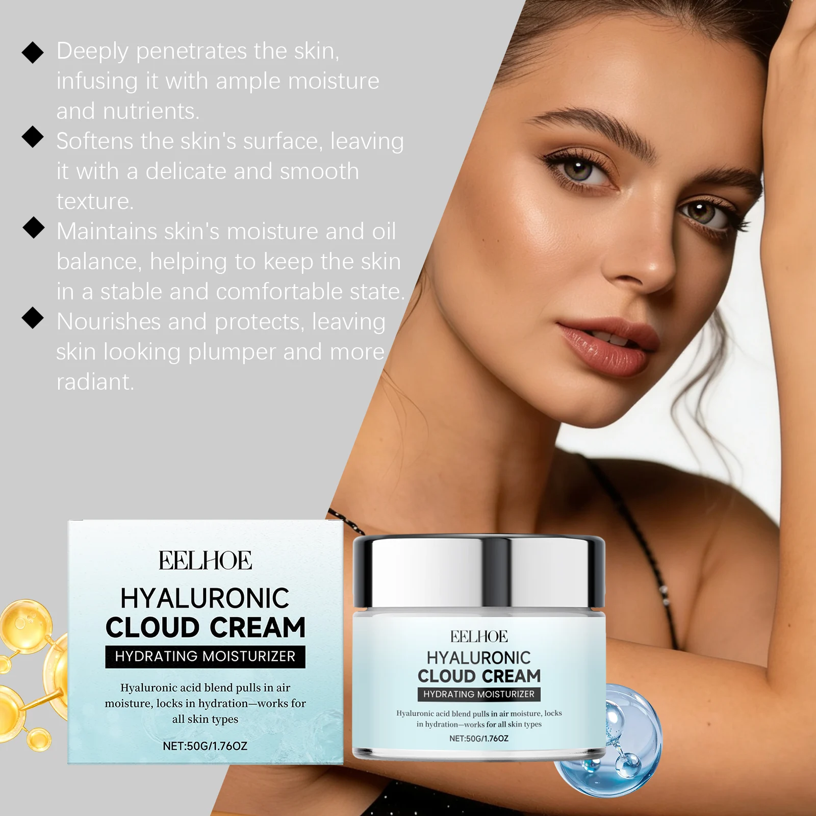 Hyaluronic Acid Face Moisturizer Cream Hydrating Nourishing for All Skin Types 50g 8 hyaluronic acid face moisturizer cream 50g der bvmeczew desc 8