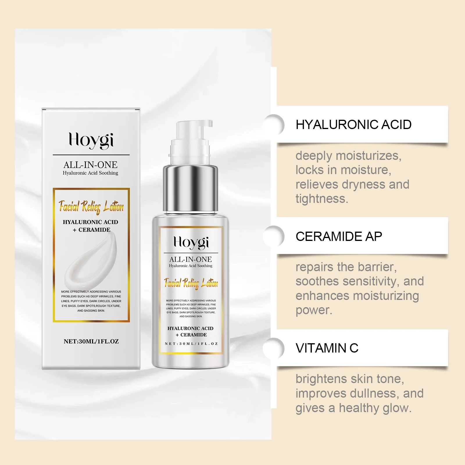 Hyaluronic Acid Facial Lotion 30ml Gentle Moisturizing Brightening & Anti-Aging Cream 7 hyaluronic acid facial lotion 30ml cih gvrhyem4 desc 7