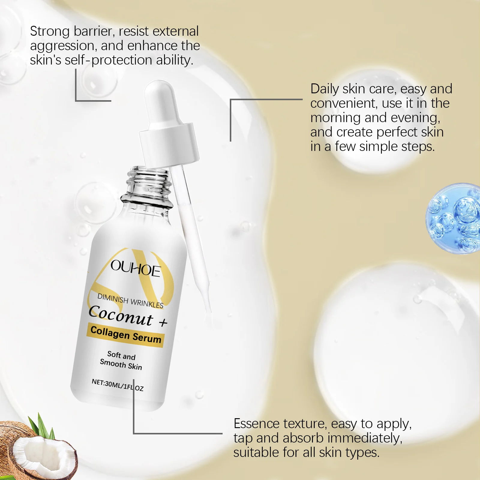 Hyaluronic Acid Facial Serum 30ml Hydrating Brightening Anti-Dryness with Coconut & Collagen 5 hyaluronic acid facial serum 30ml cih marabx3c desc 5