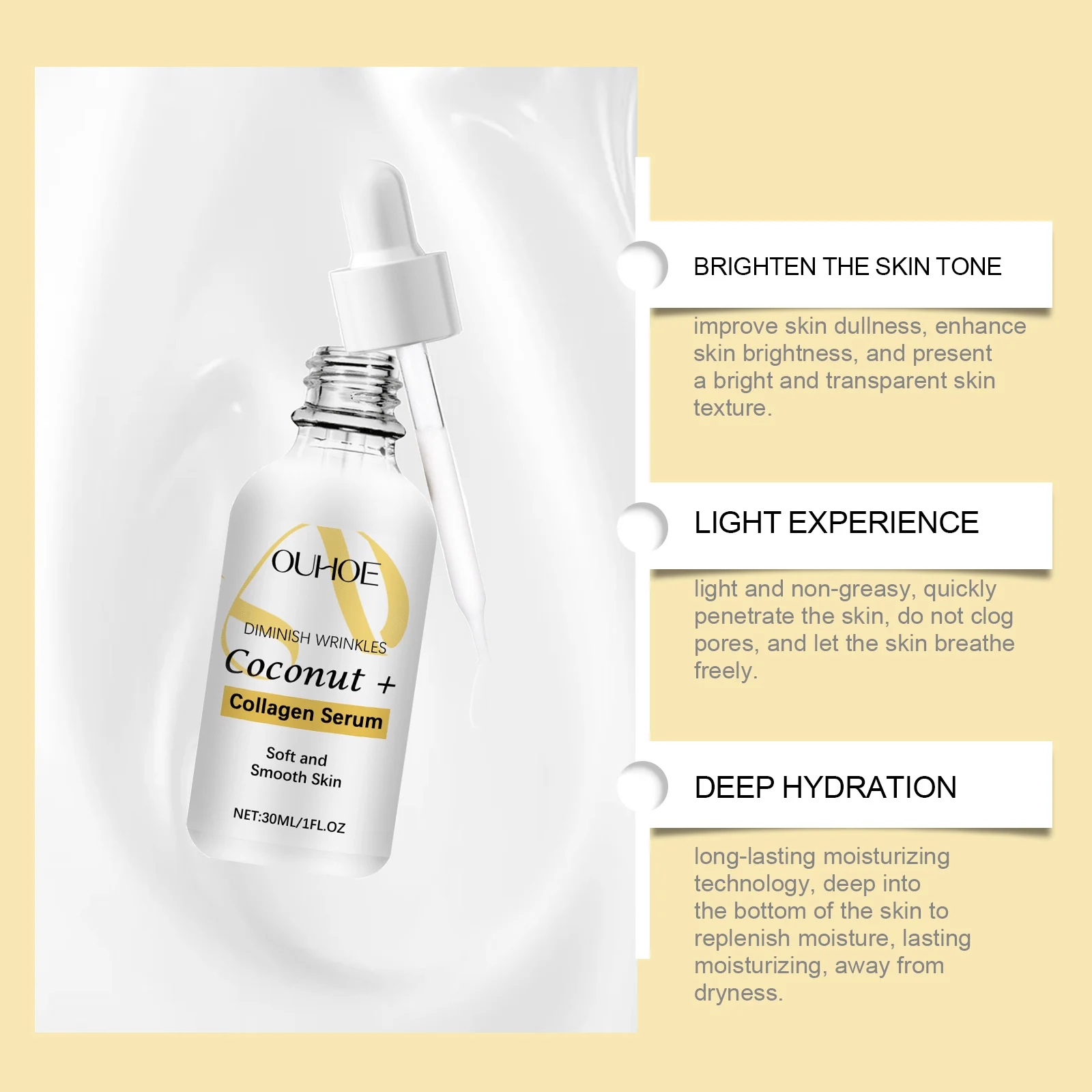 Hyaluronic Acid Facial Serum 30ml Hydrating Brightening Anti-Dryness with Coconut & Collagen 6 hyaluronic acid facial serum 30ml cih marabx3c desc 6