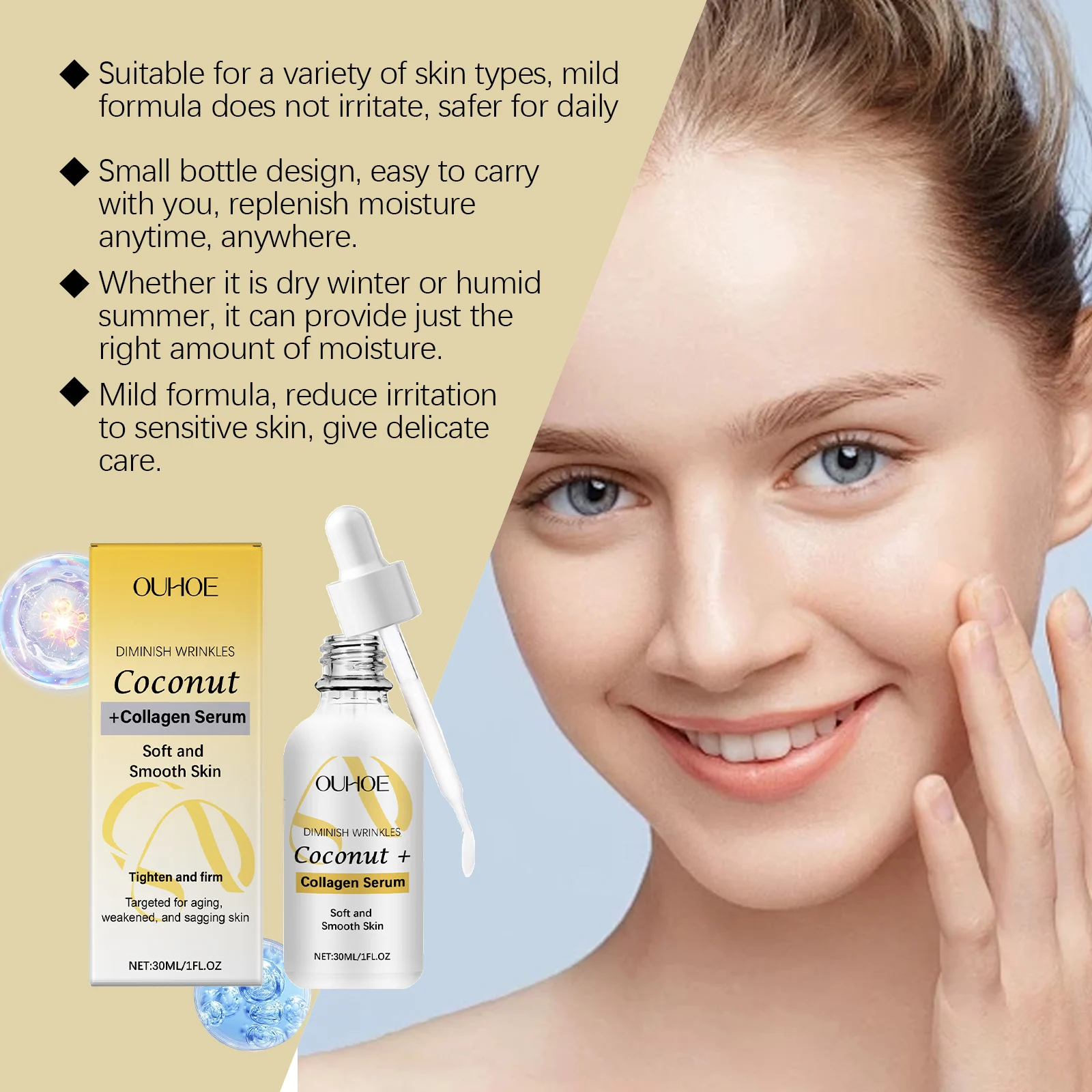 Hyaluronic Acid Facial Serum 30ml Hydrating Brightening Anti-Dryness with Coconut & Collagen 7 hyaluronic acid facial serum 30ml cih marabx3c desc 7