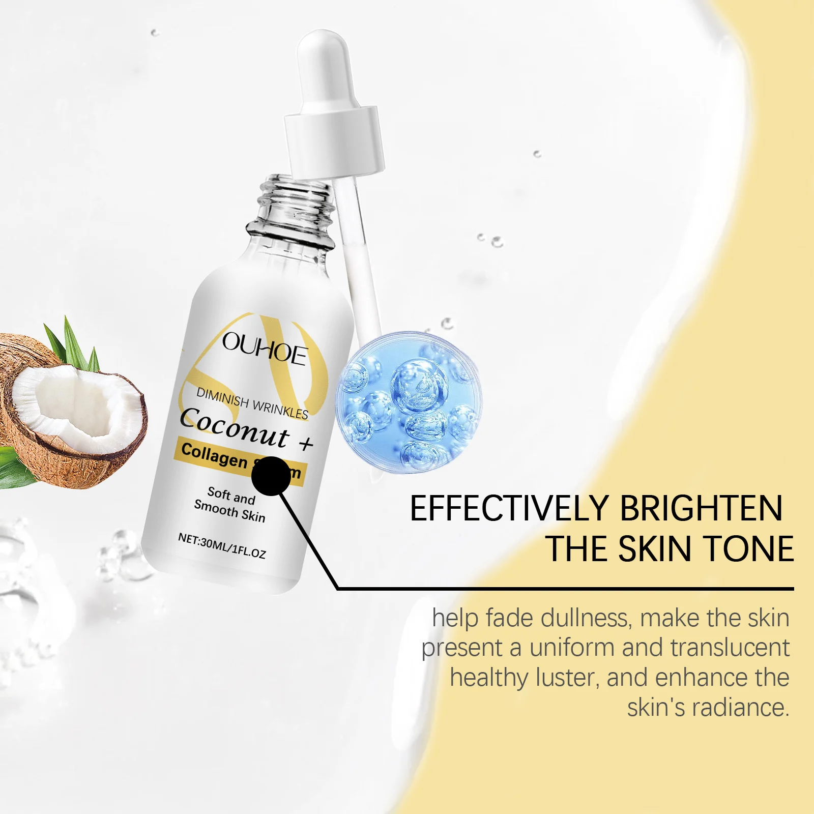 Hyaluronic Acid Facial Serum 30ml Hydrating Brightening Anti-Dryness with Coconut & Collagen 8 hyaluronic acid facial serum 30ml cih marabx3c desc 8
