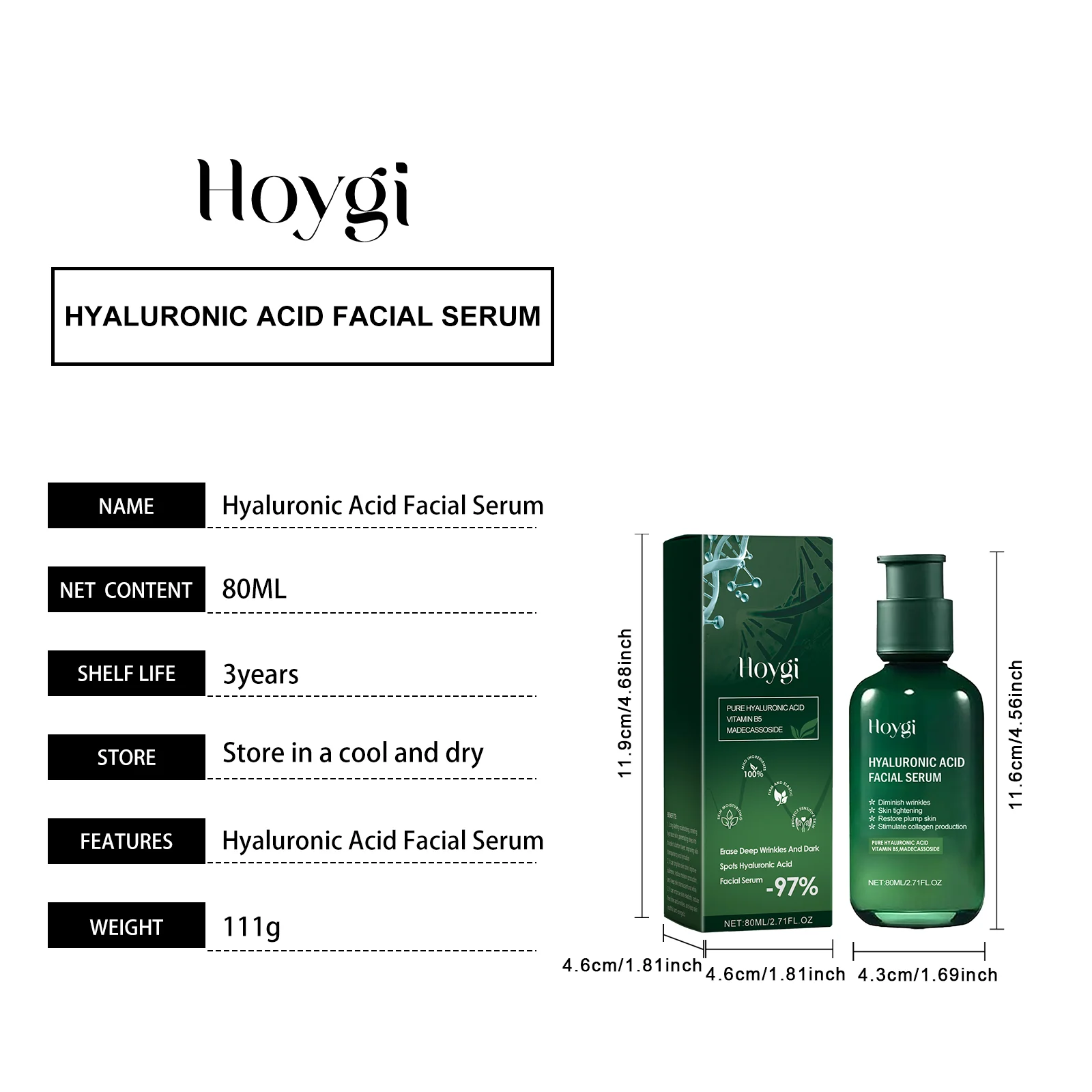 Hoygi Hyaluronic Acid Face Serum with Vitamin B5 & Madecassoside for Wrinkles & Brightening 1 hyaluronic acid facial serum cih da2xtfwc desc 1