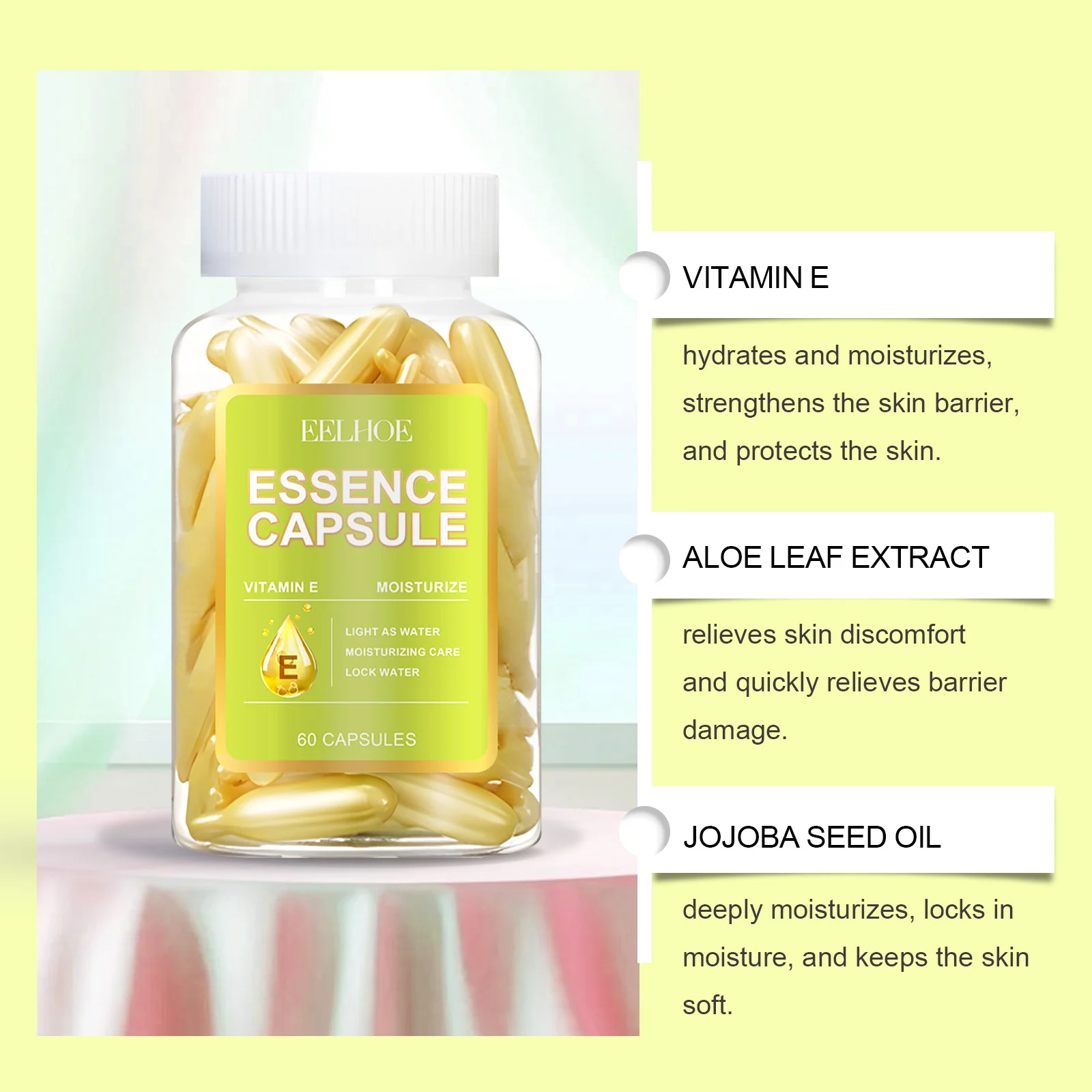 Hydrating Facial Essence Capsules Nourishing Moisture Lock Vitamin E & Hyaluronic Acid 60 Capsules 7 hydrating facial essence capsules vitamin e hyaluronic acid cih udstmv2q desc 7