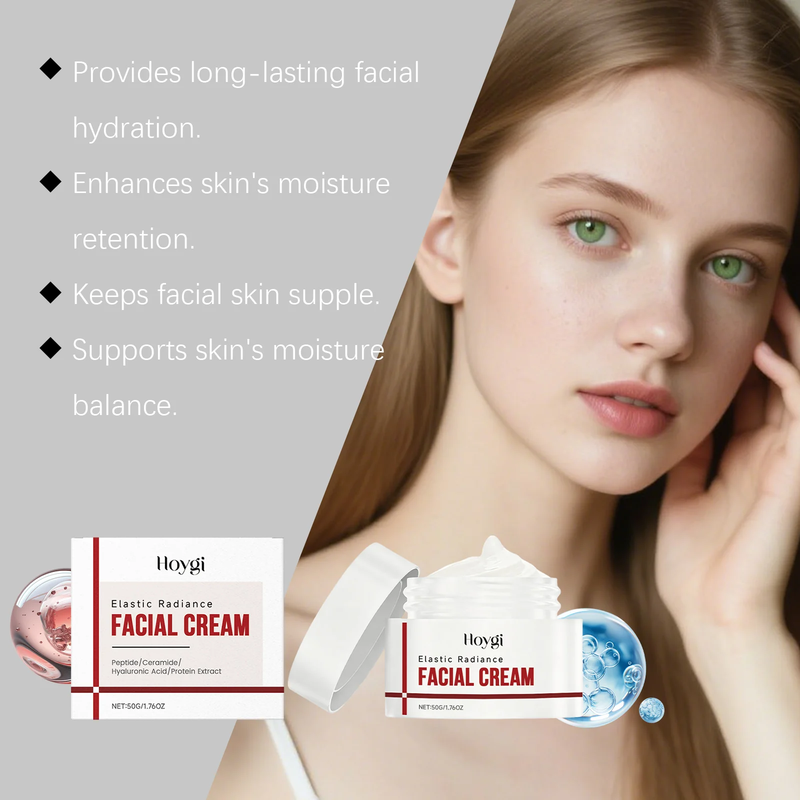 Hoygi Elastic Radiance Facial Cream Hydrating Moisturizer with Hyaluronic Acid & Peptide 8 hydrating facial moisturizer cream der s6x7g362 desc 8