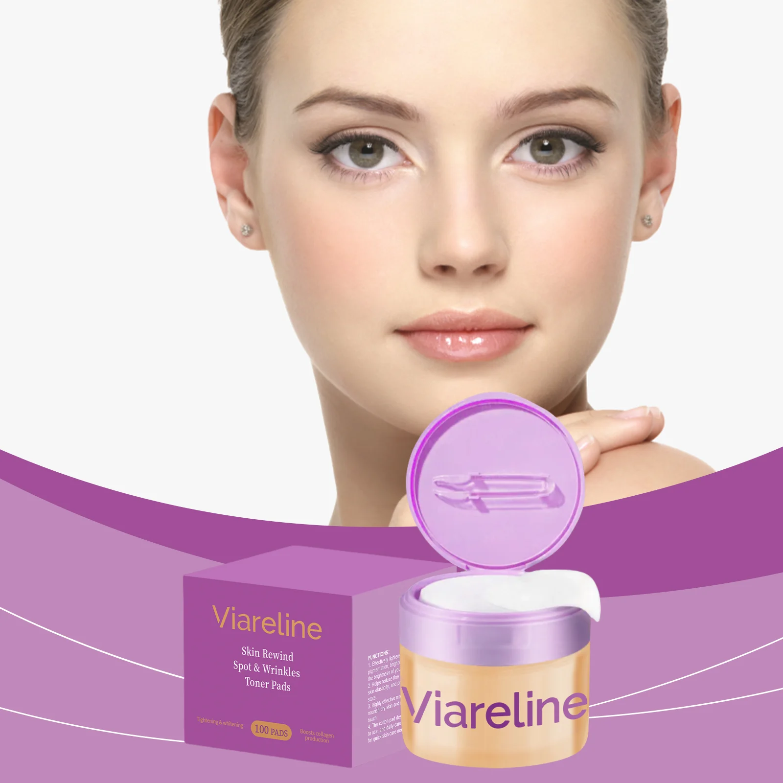 Viareline Hydrating Toner Pads for Face, Brightening & Firming, 100 Pads with Glycerin & Snail Secretion 2 hydrating toner pads der st9vtgxf desc 2