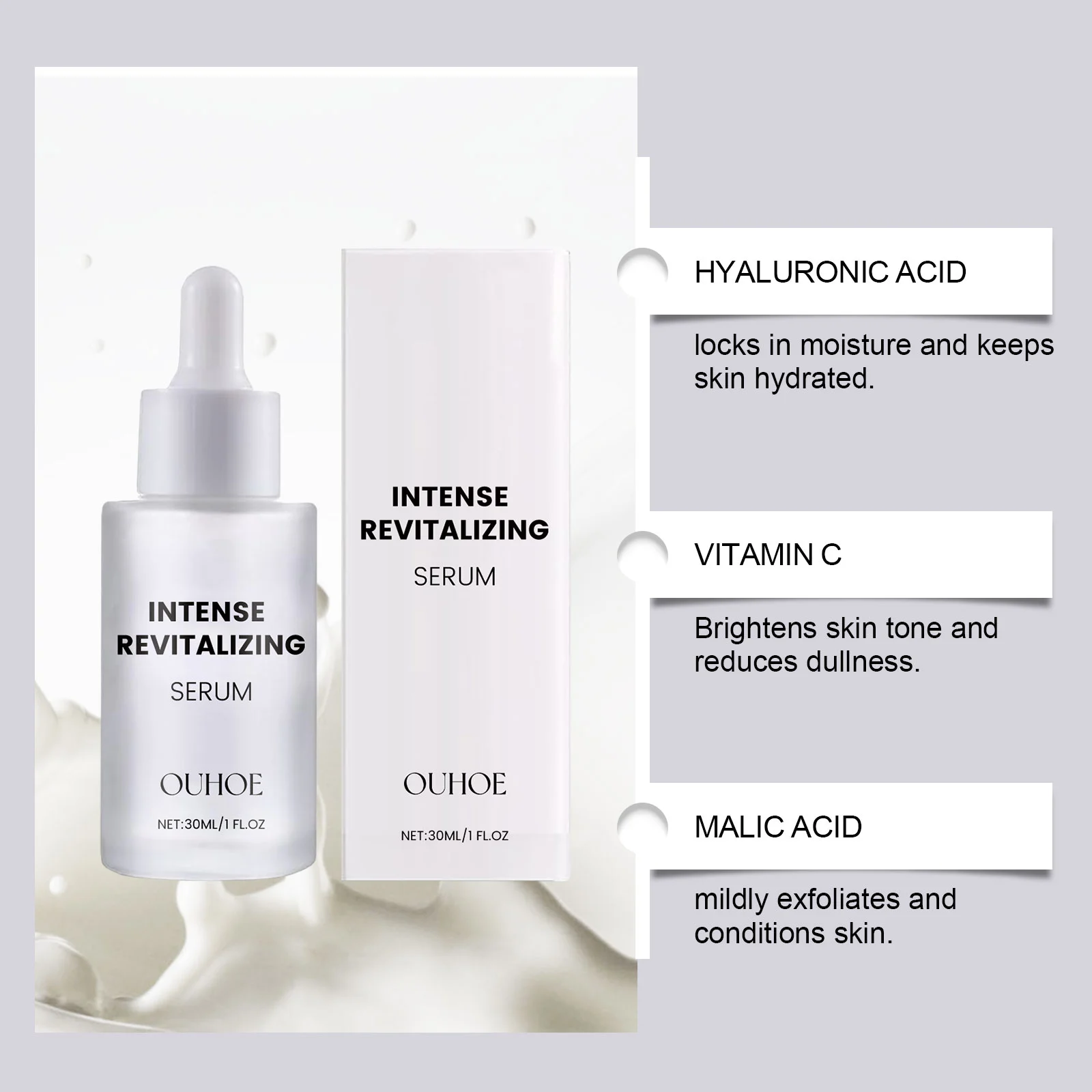 Intense Revitalizing Serum 30ml Hydrating Brightening Essence with Vitamin C & Hyaluronic Acid 8 intense revitalizing serum 30ml hydrating brightening essence cih hvqb7b6d desc 8