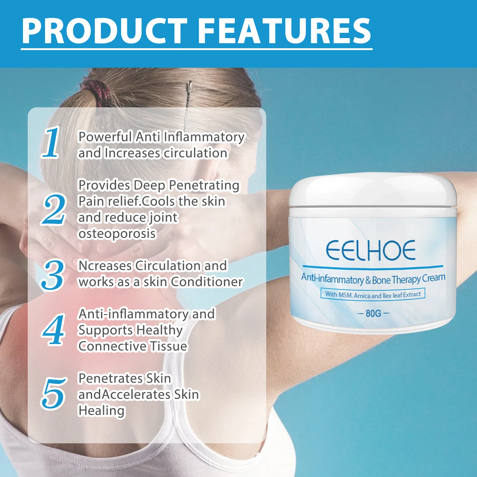 Joint Relief Cream for Knee Neck Back Pain with Glucosamine & Arnica 80g 4 joint relief cream glucosamine arnica 80g cih 54jsb2sx desc 4