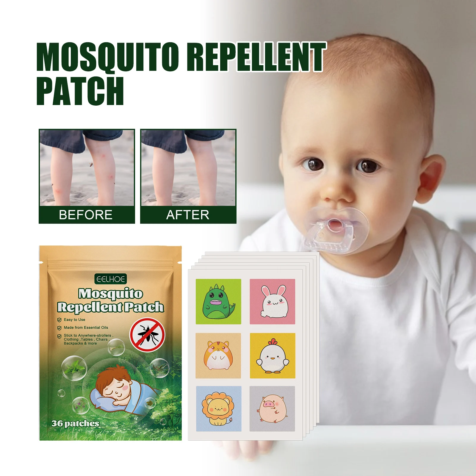 Kids Mosquito Repellent Patches for Outdoor Camping Travel, 36 Patches 1 kids mosquito repellent patches 36 cih er5au7mz desc 1