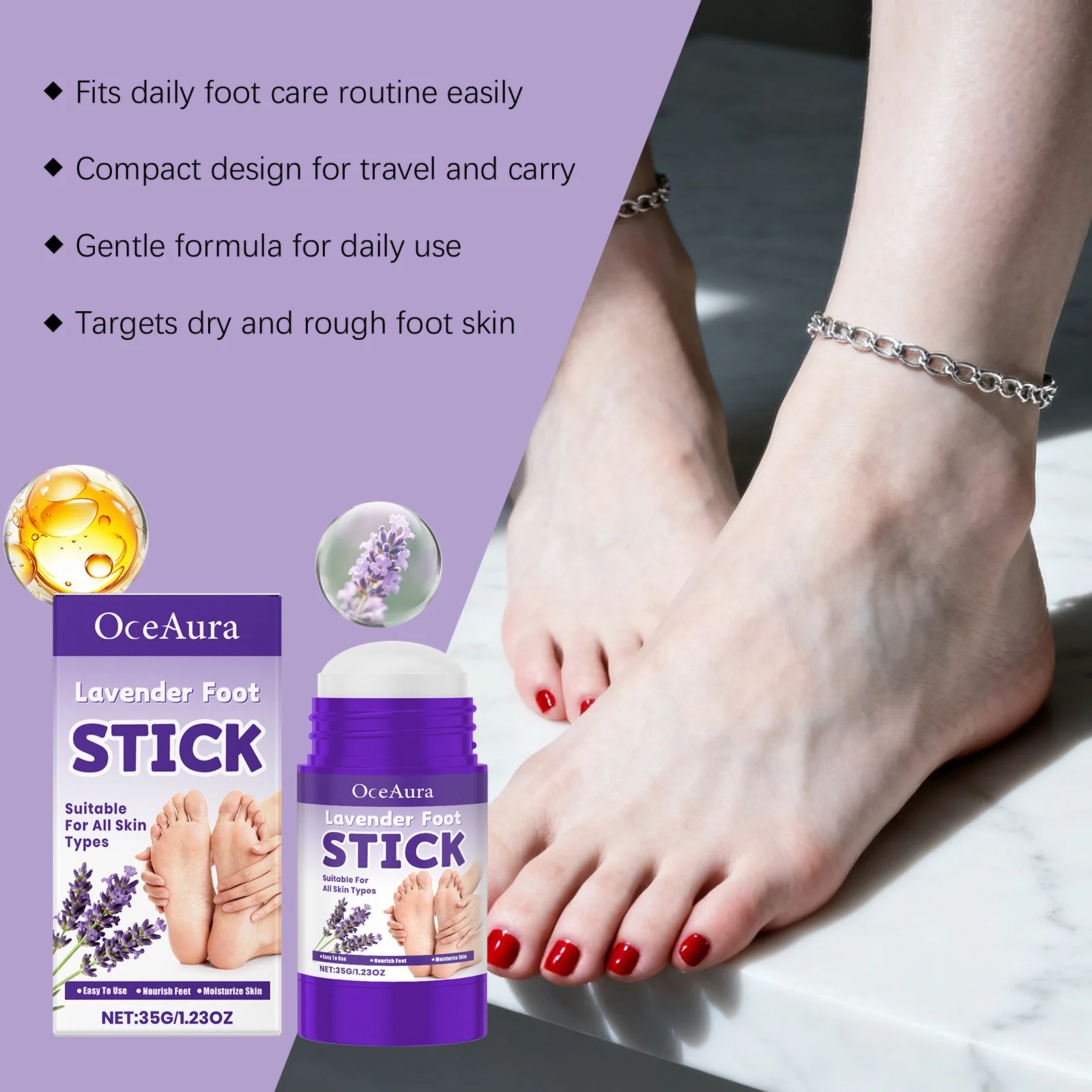 OceAura Lavender Foot Moisturizing Stick for Dry Skin, All Skin Types, Long-Lasting Hydration 6 lavender foot moisturizing stick der yp3crjkx desc 6