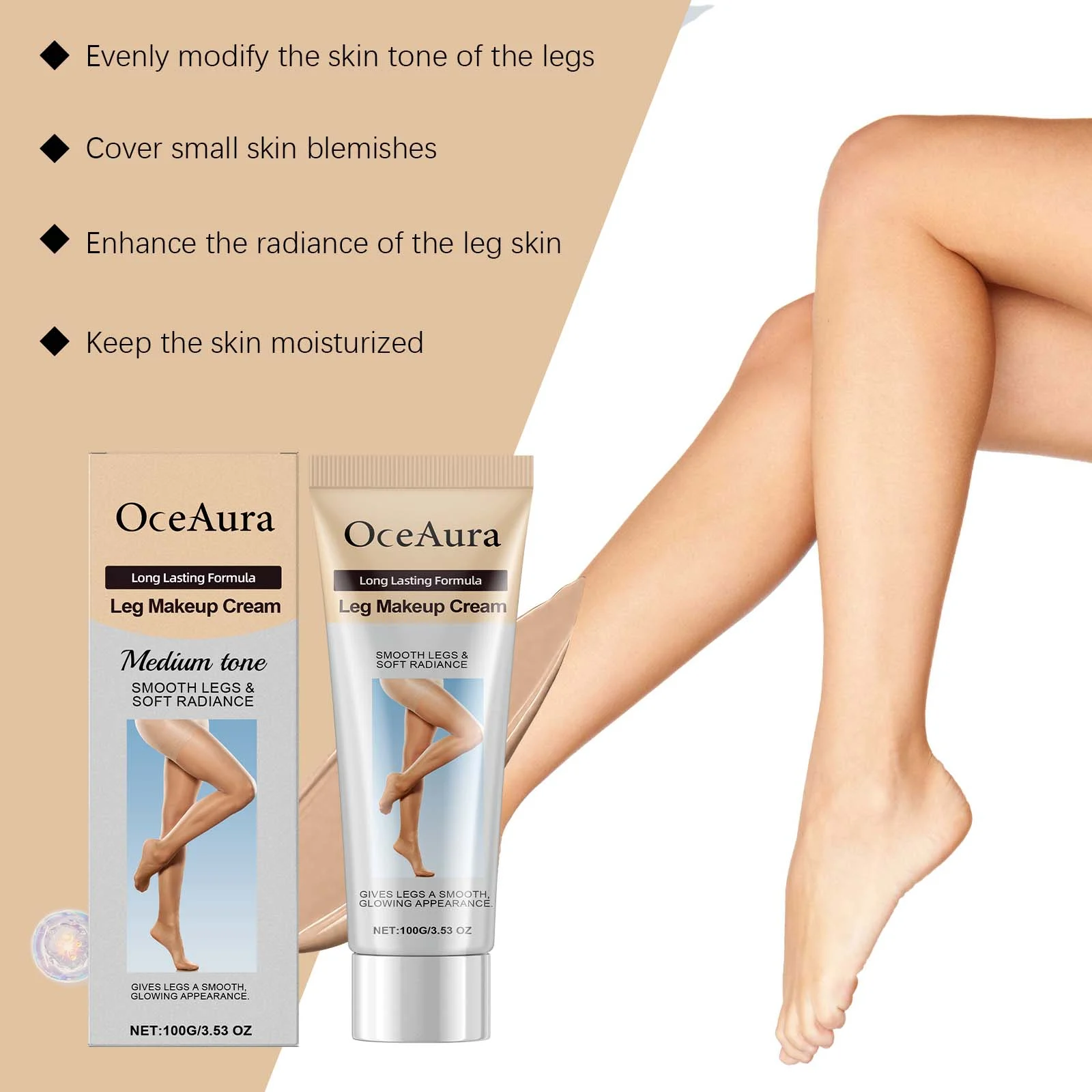 OceAura Medium Tone Leg Makeup Cream - Waterproof, Long-Lasting Concealer for Smooth Legs 5 leg concealer makeup cream der azsrk8gu desc 5