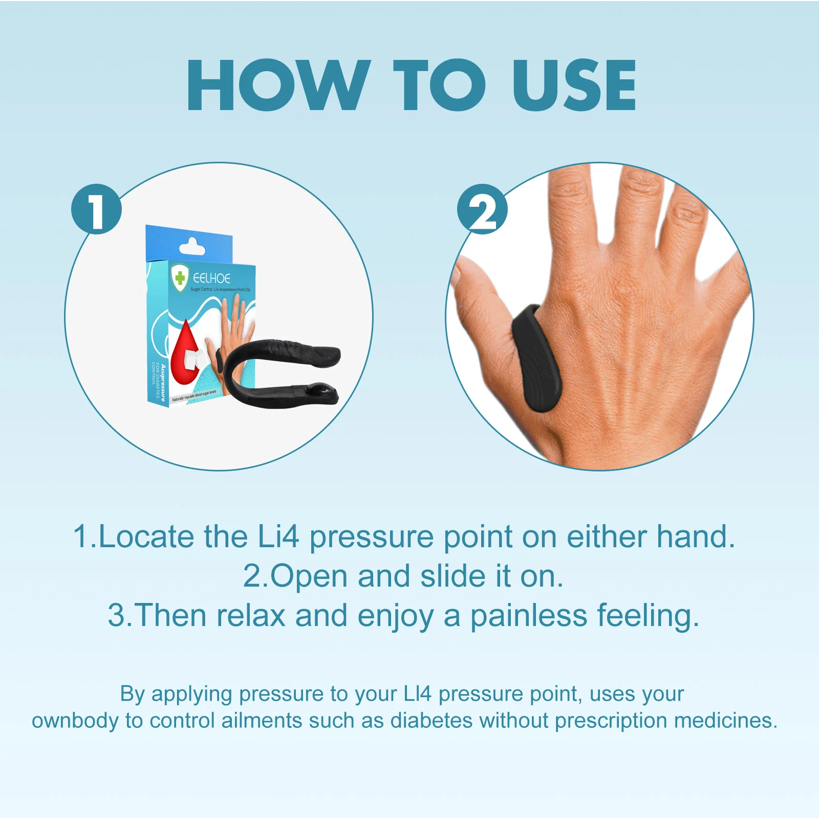 LI4 Acupressure Clip for Blood Sugar Control and Relaxation, Plastic & Silicone, 5x2.8cm 2 li4 acupressure clip blood sugar control cih 5nqzazvy desc 2