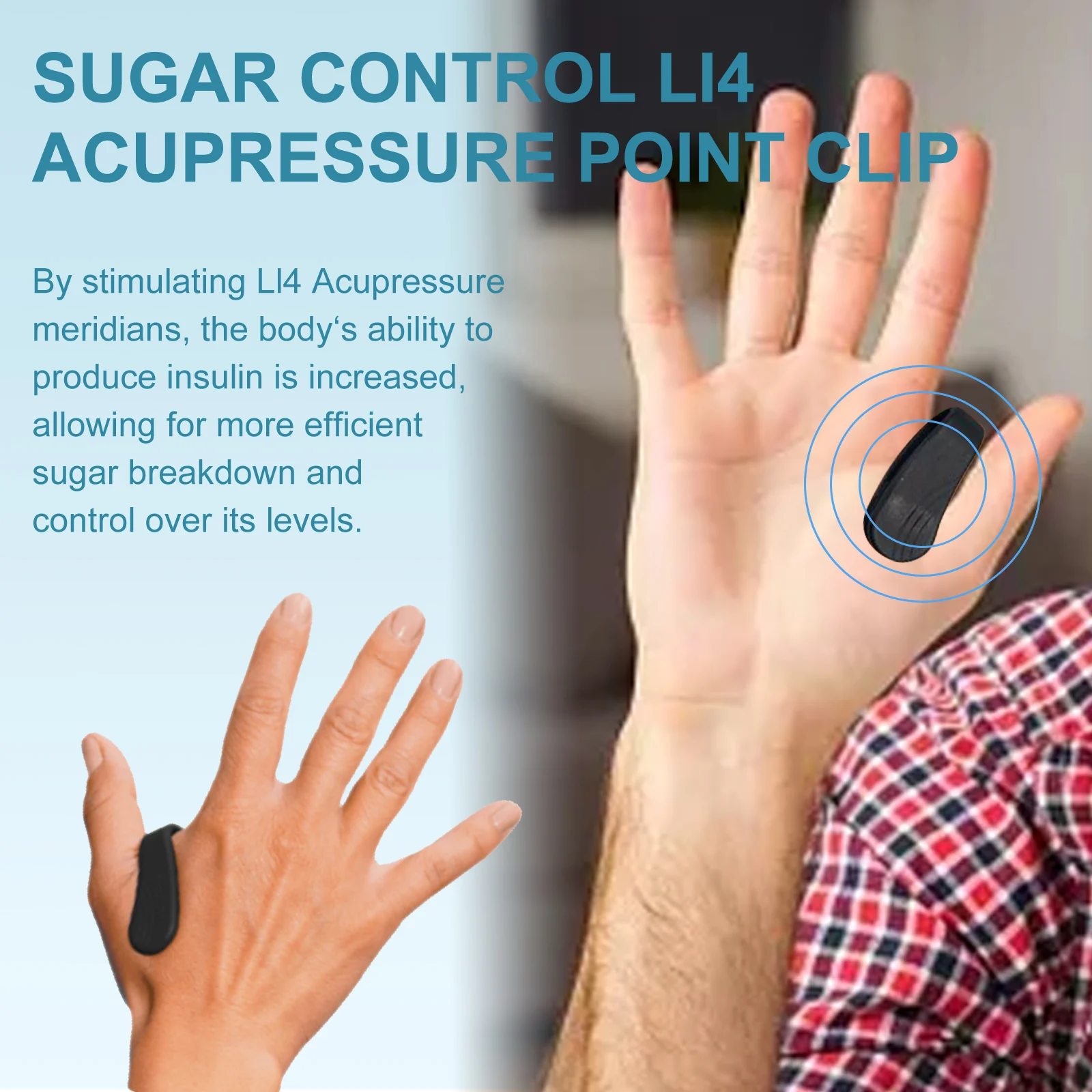 LI4 Acupressure Clip for Blood Sugar Control and Relaxation, Plastic & Silicone, 5x2.8cm 3 li4 acupressure clip blood sugar control cih 5nqzazvy desc 3