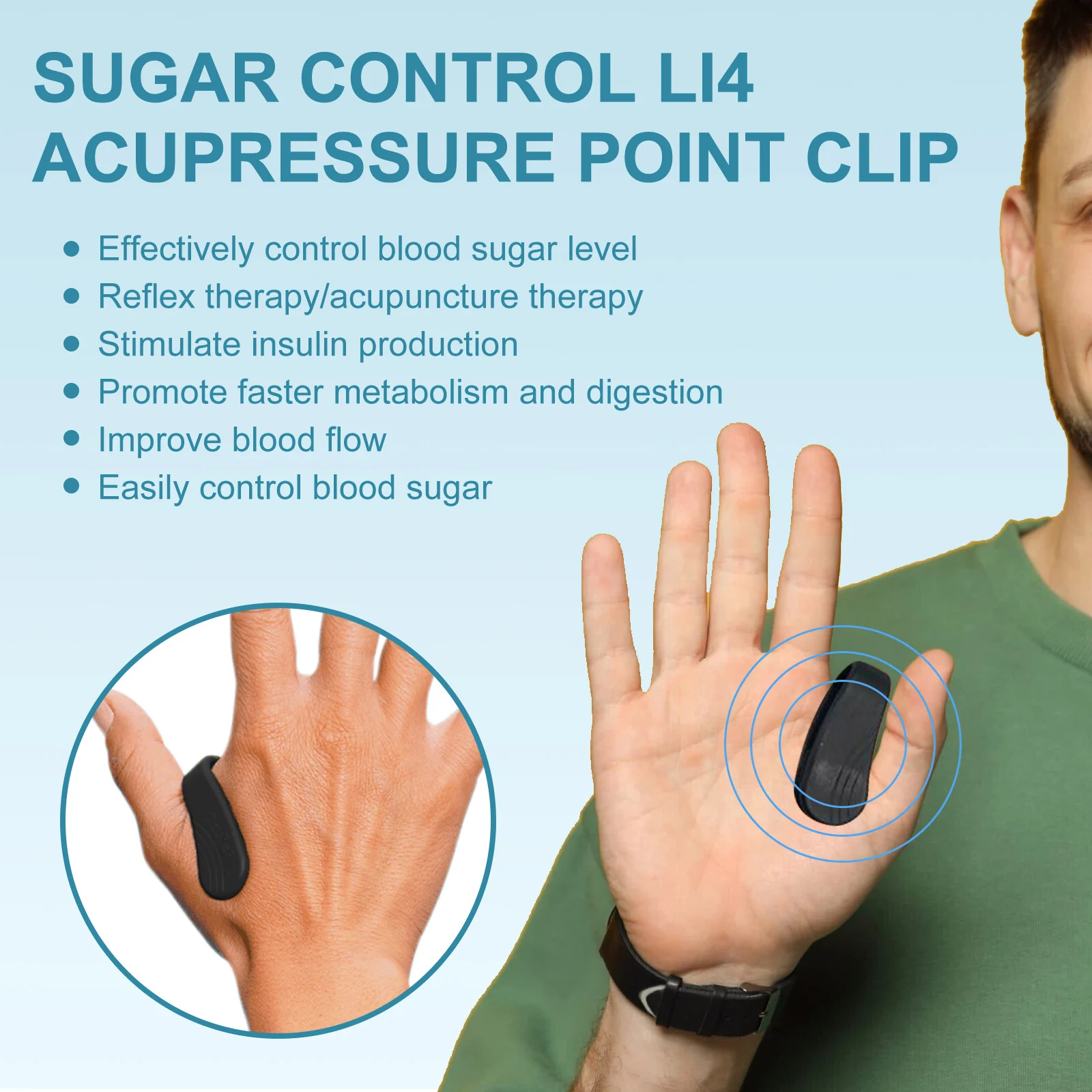 LI4 Acupressure Clip for Blood Sugar Control and Relaxation, Plastic & Silicone, 5x2.8cm 7 li4 acupressure clip blood sugar control cih 5nqzazvy desc 7