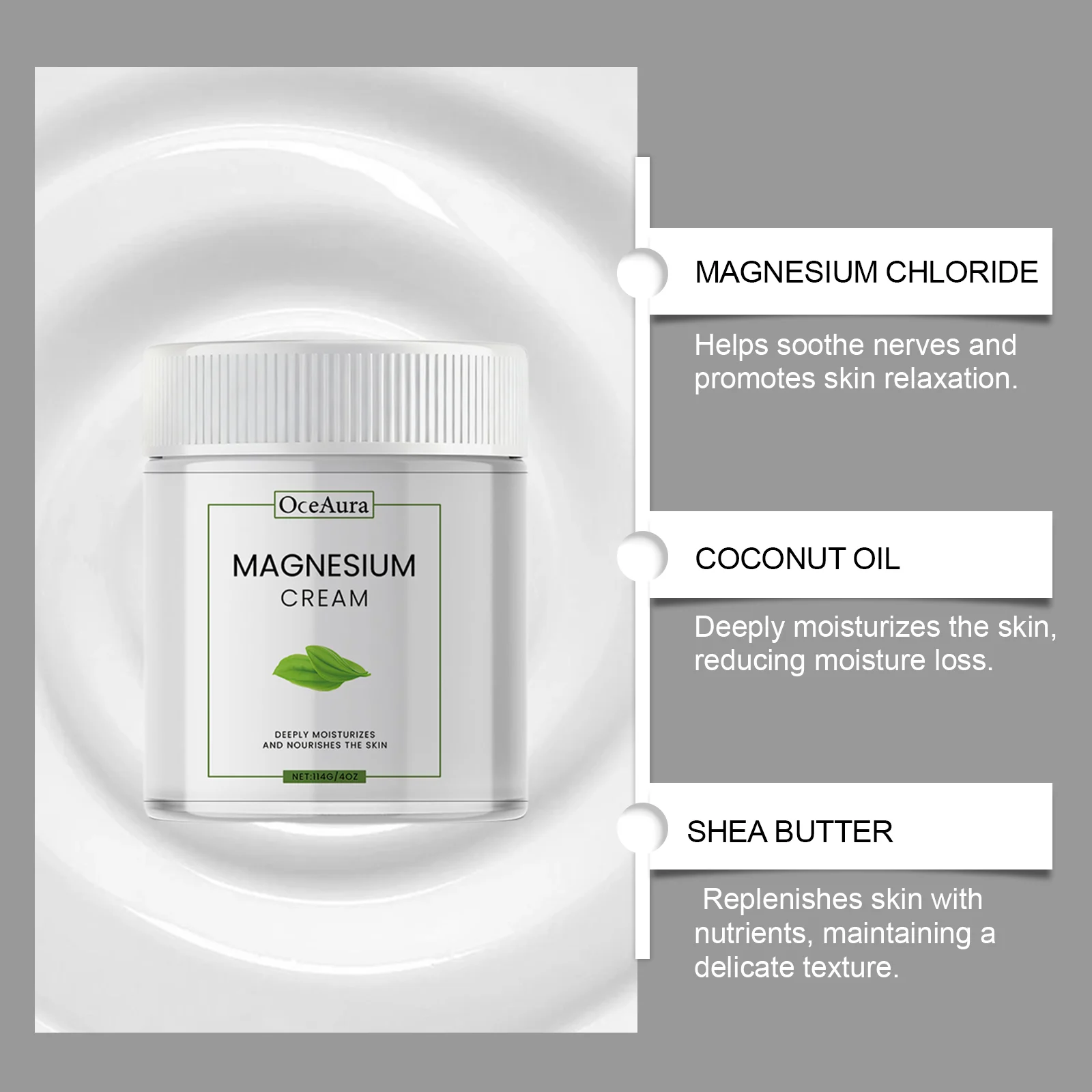OceAura Magnesium Body Cream for Deep Hydration and Skin Soothing, 114g/4oz 5 magnesium body cream der 2smks3sj desc 5