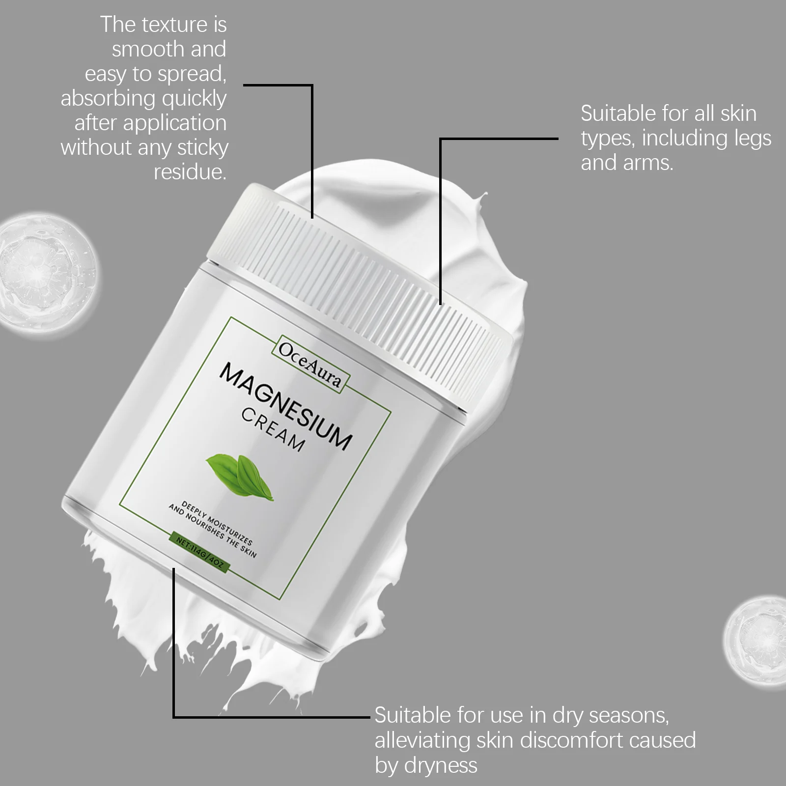 OceAura Magnesium Body Cream for Deep Hydration and Skin Soothing, 114g/4oz 8 magnesium body cream der 2smks3sj desc 8