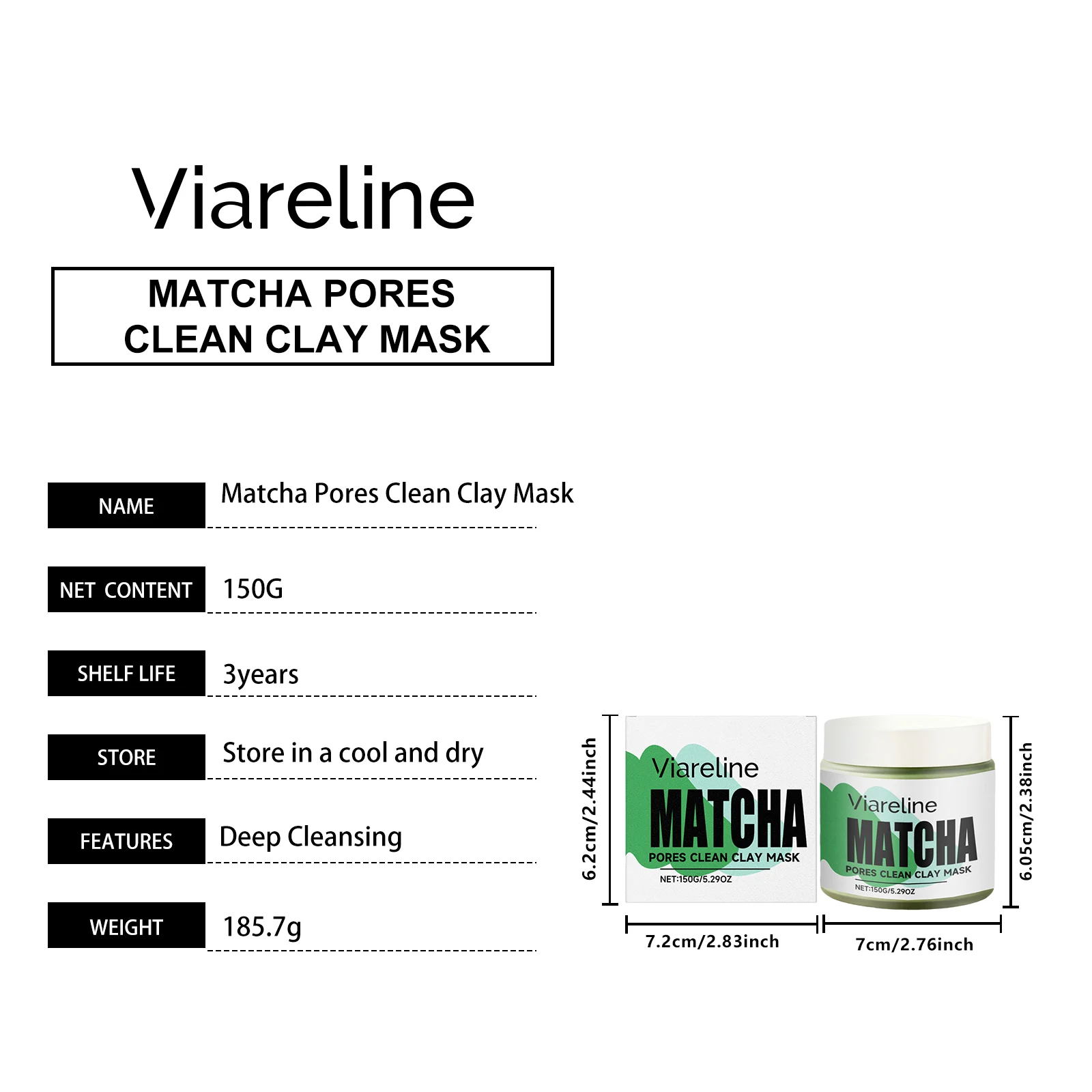 Matcha Pores Clean Clay Mask 150g Gentle Deep Cleansing Oil Control Brightening Facial Mask 1 matcha pores clean clay mask 150g der smbkwxbk desc 1