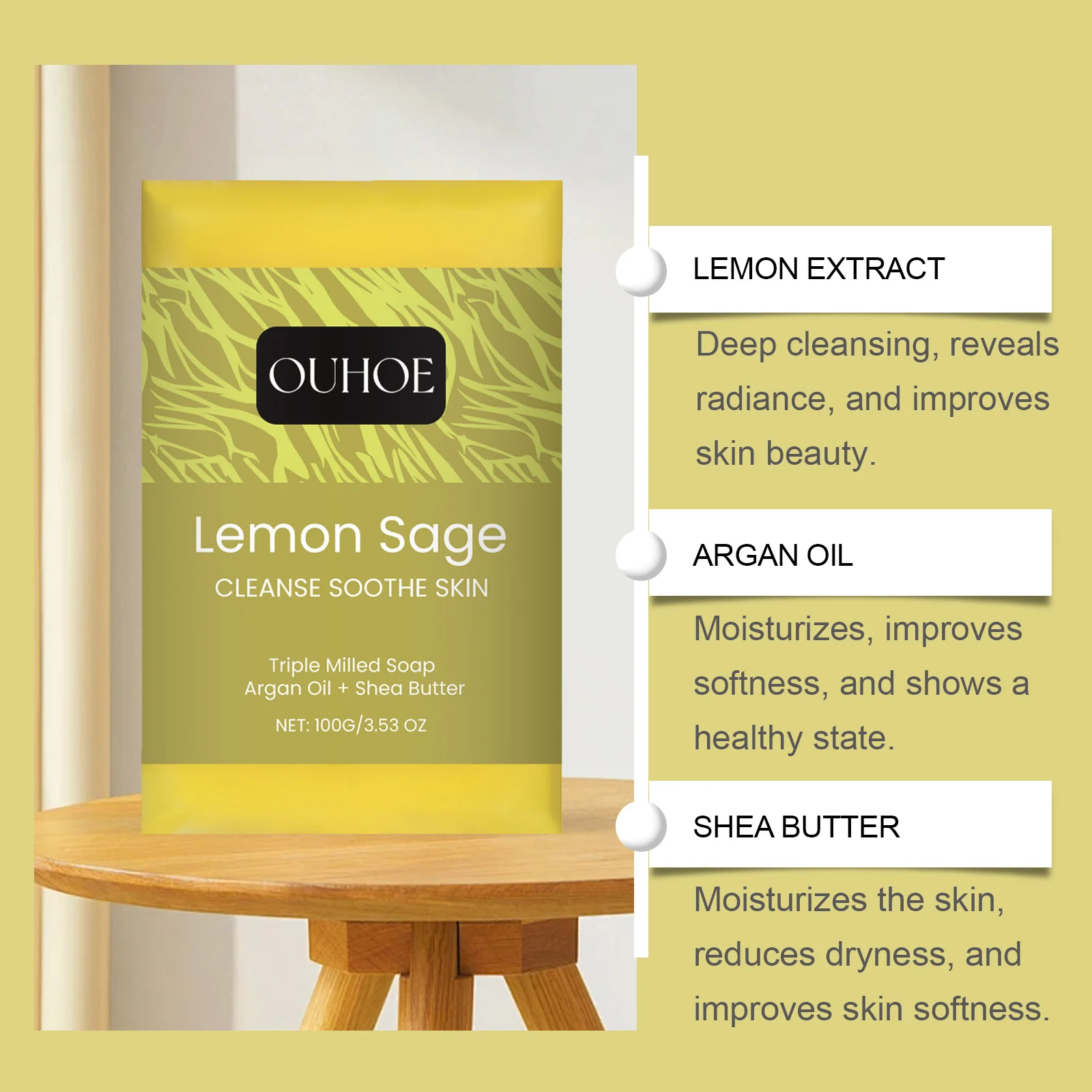 Mineral Lemon Bath Soap 100g for Gentle Cleansing, Moisturizing & Brightening Skin 8 mineral lemon bath soap 100g cih rxyjbssz desc 8