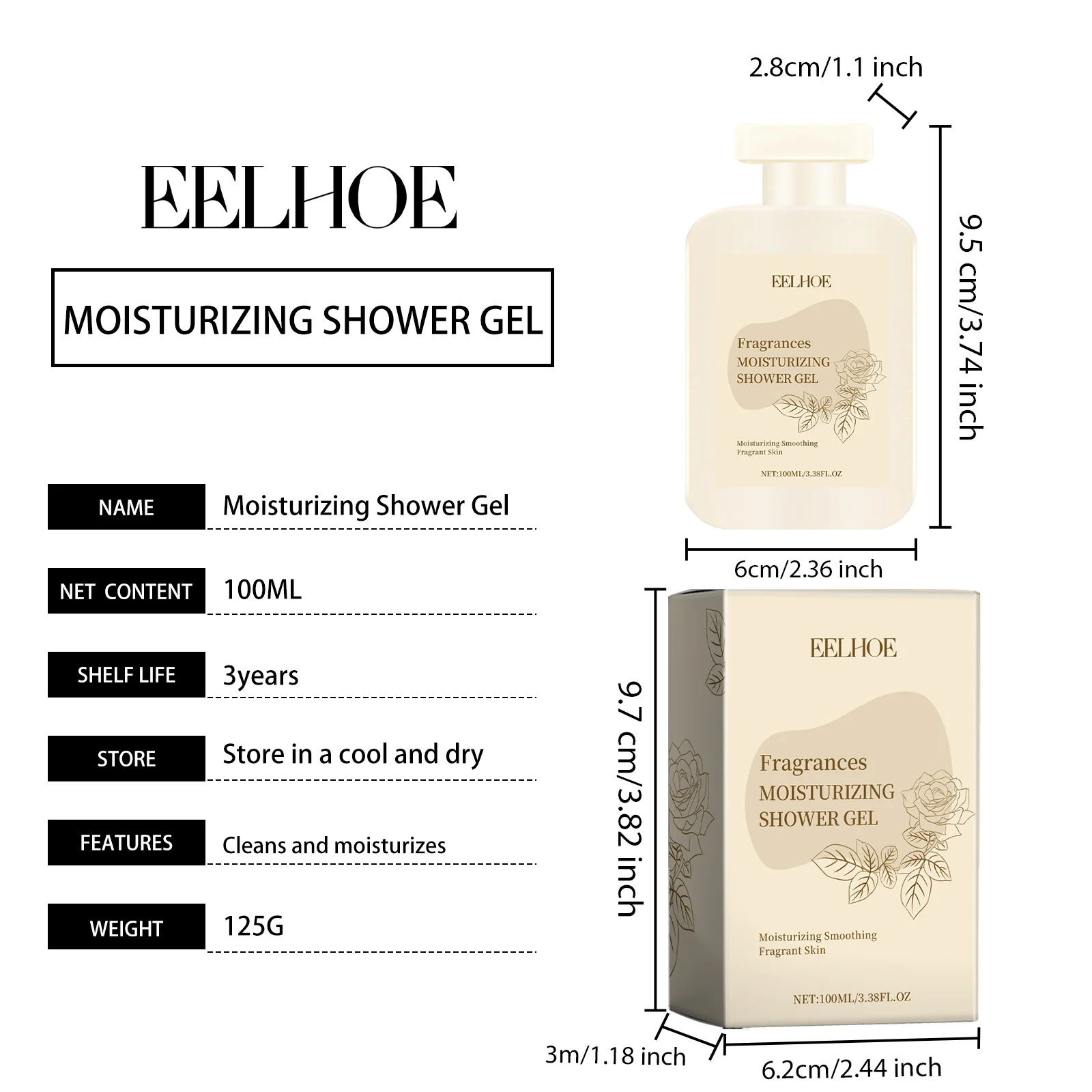 Moisturizing Shower Gel 100ml with Collagen & Rose Extract for Smooth Skin 1 moisturizing shower gel 100ml with collagen rose extract cih hczhct68 desc 1