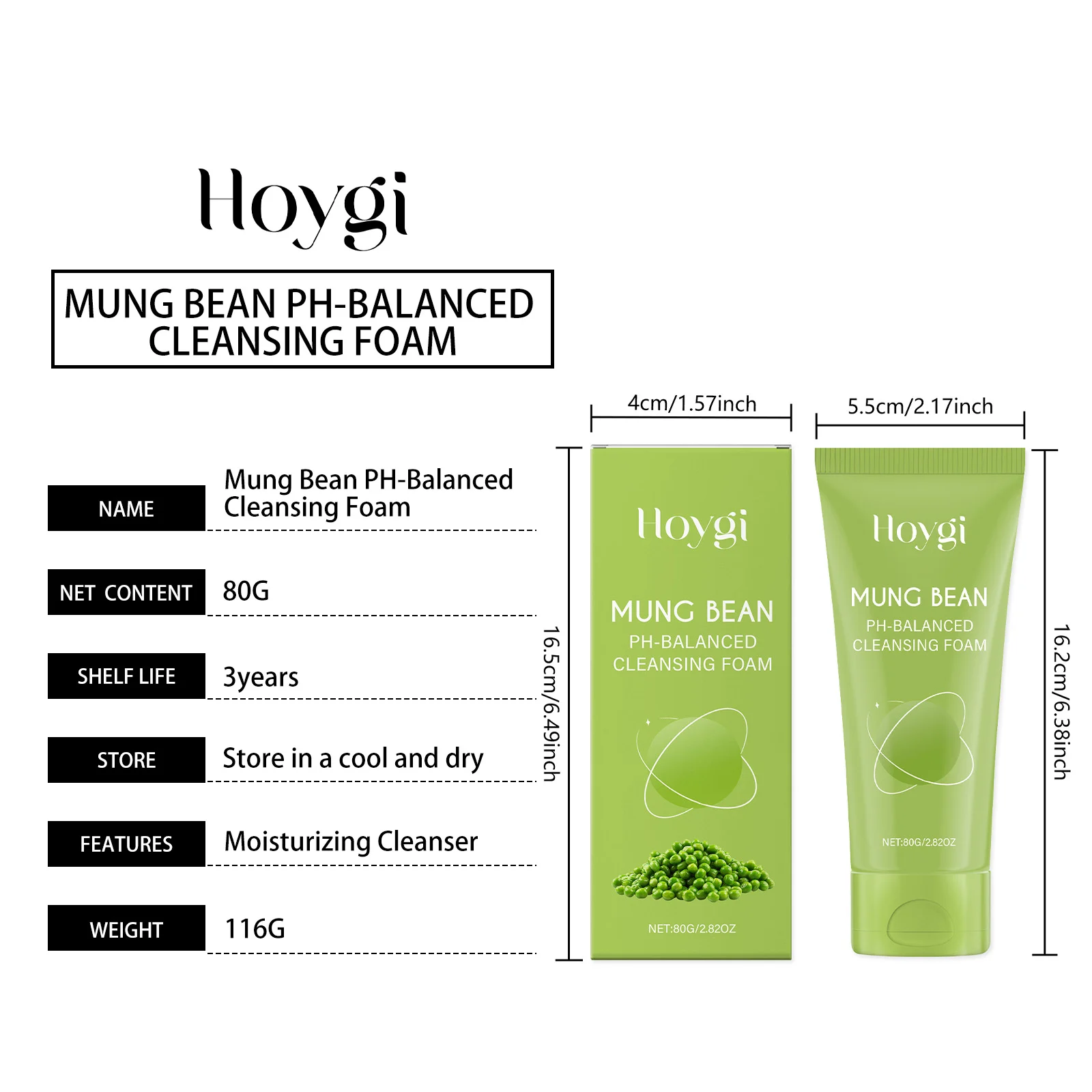 Hoygi Mung Bean Moisturizing Face Wash Gentle Cleanser pH-Balanced 80g 1 mung bean moisturizing face wash cih ngdp6xxf desc 1