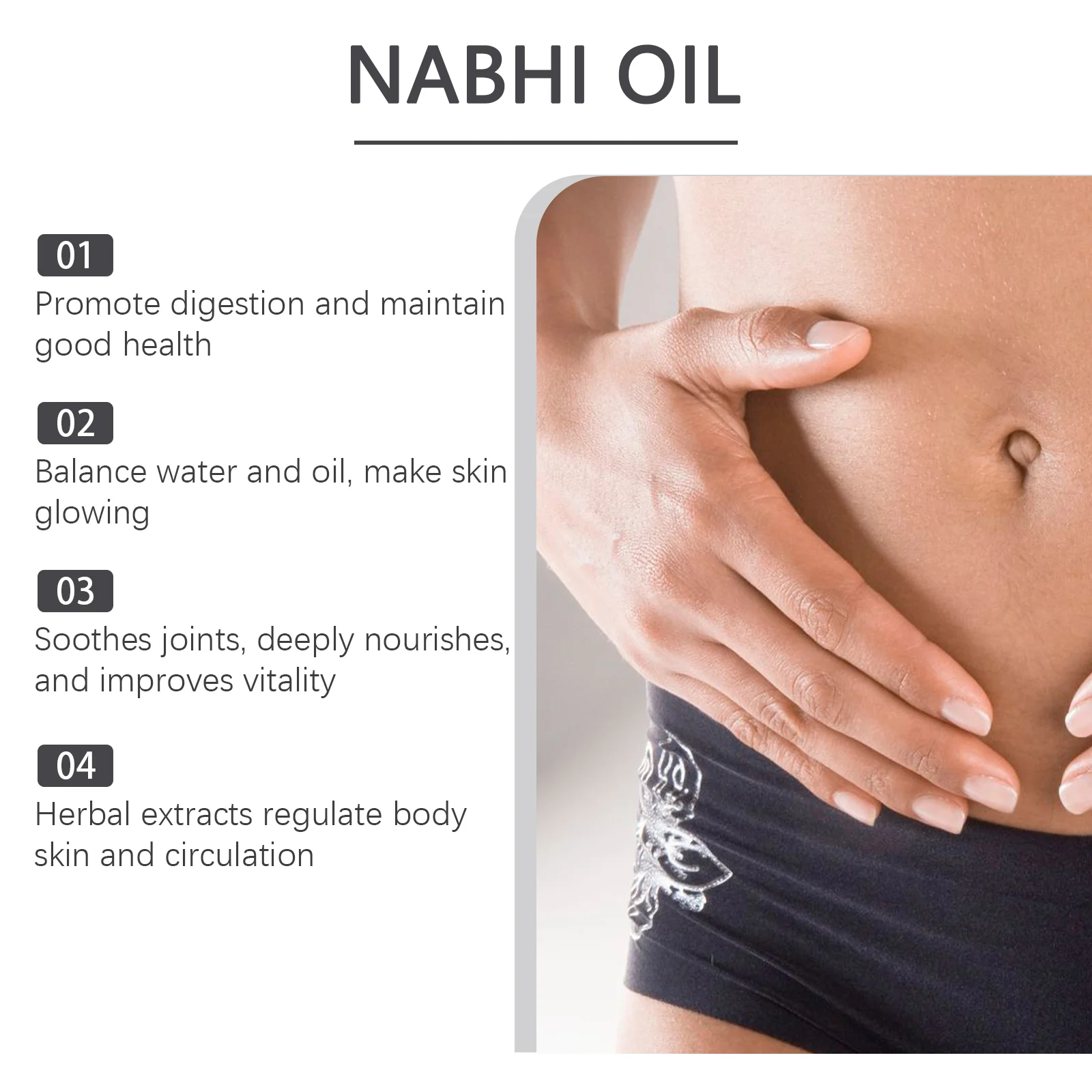 OUHOE NABHI Oil Functional Serum for Body Care, Soothing Digestion, Deep Moisturizing & Glowing Skin 5 nabhi oil body serum cih anvsrted desc 5