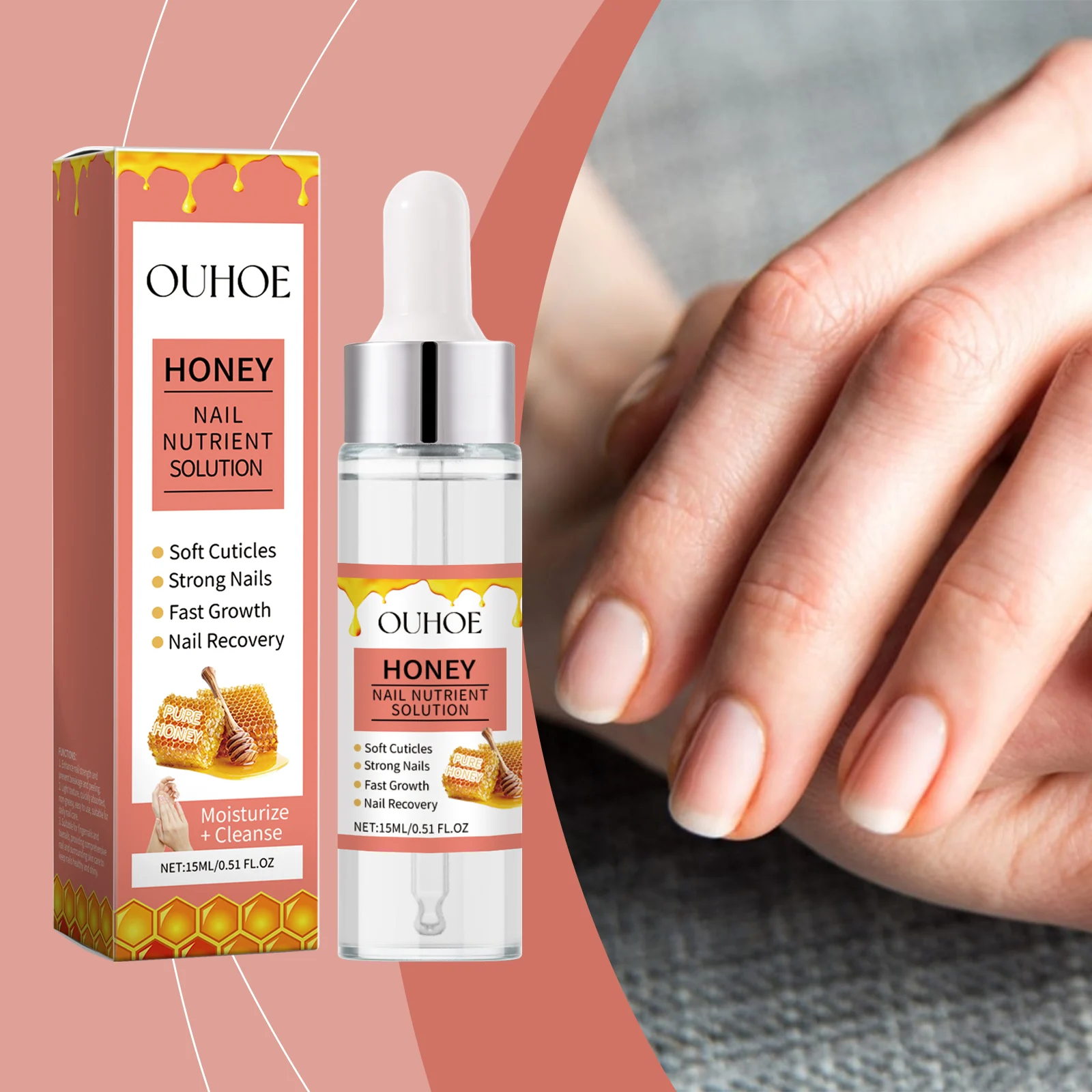 Nail Care Oil 15ml for Repairing Dry Cracked Nails, Cuticle Moisturizer with Honey & Vitamin C 2 nail care oil 15ml repair dry cracked nails cih am7duu47 desc 2
