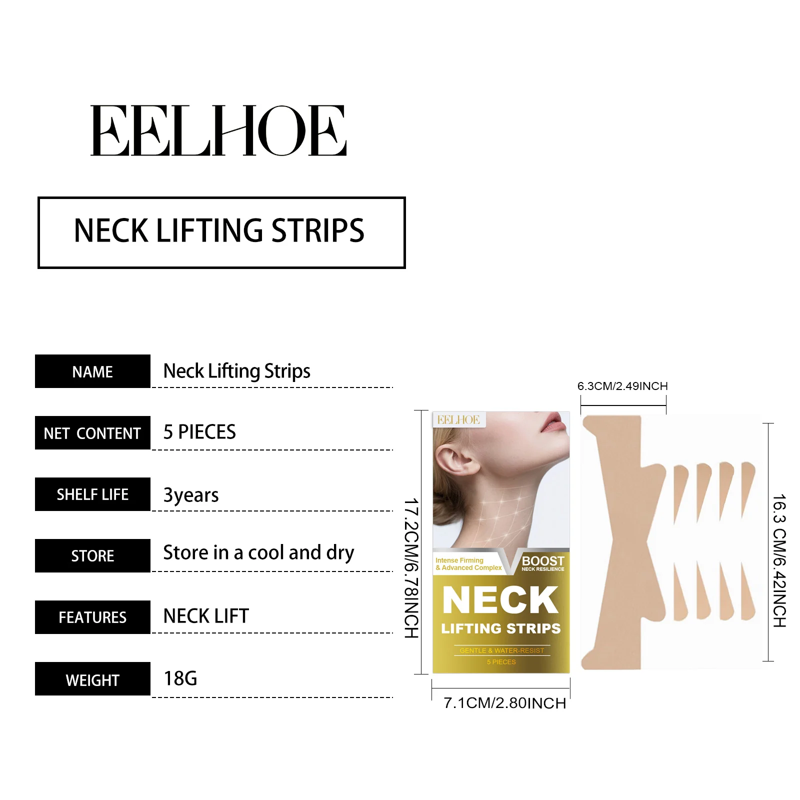 Neck Firming Strips with Hyaluronic Acid for Wrinkle Reduction 5 Pcs 1 neck firming lifting strips hyaluronic acid der wjtdz4q8 desc 1
